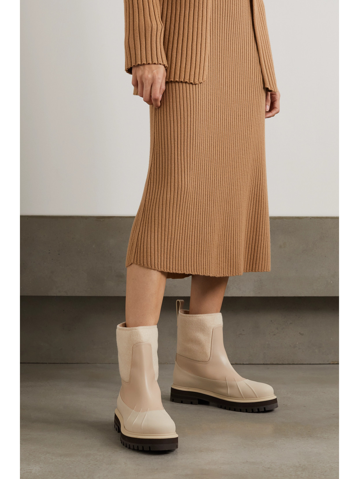 Loro Piana Regent Cashmere And Leather Ankle Boots In Neutrals