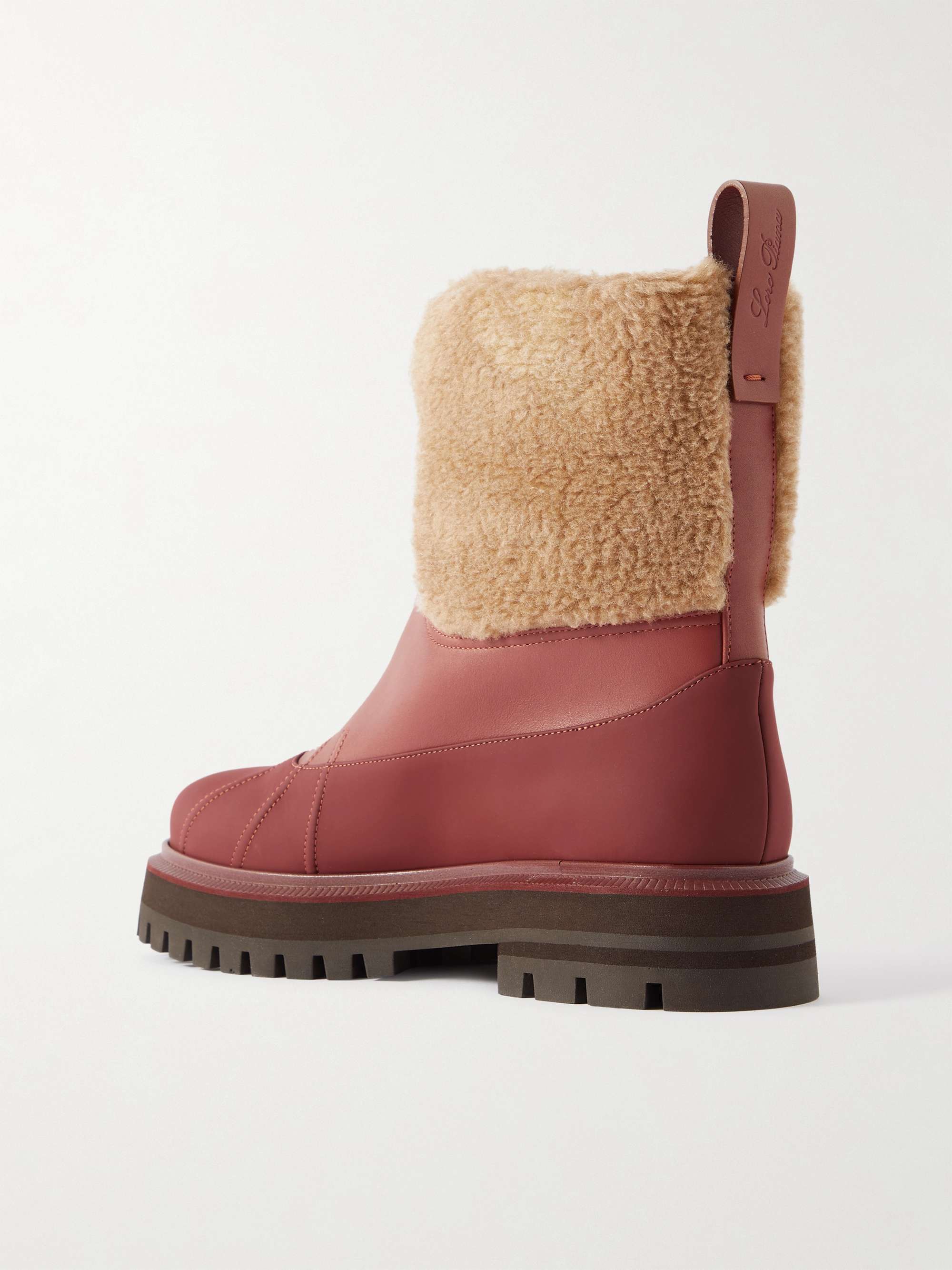 LORO PIANA Regent cashmere and silk-blend fleece and leather ankle boots