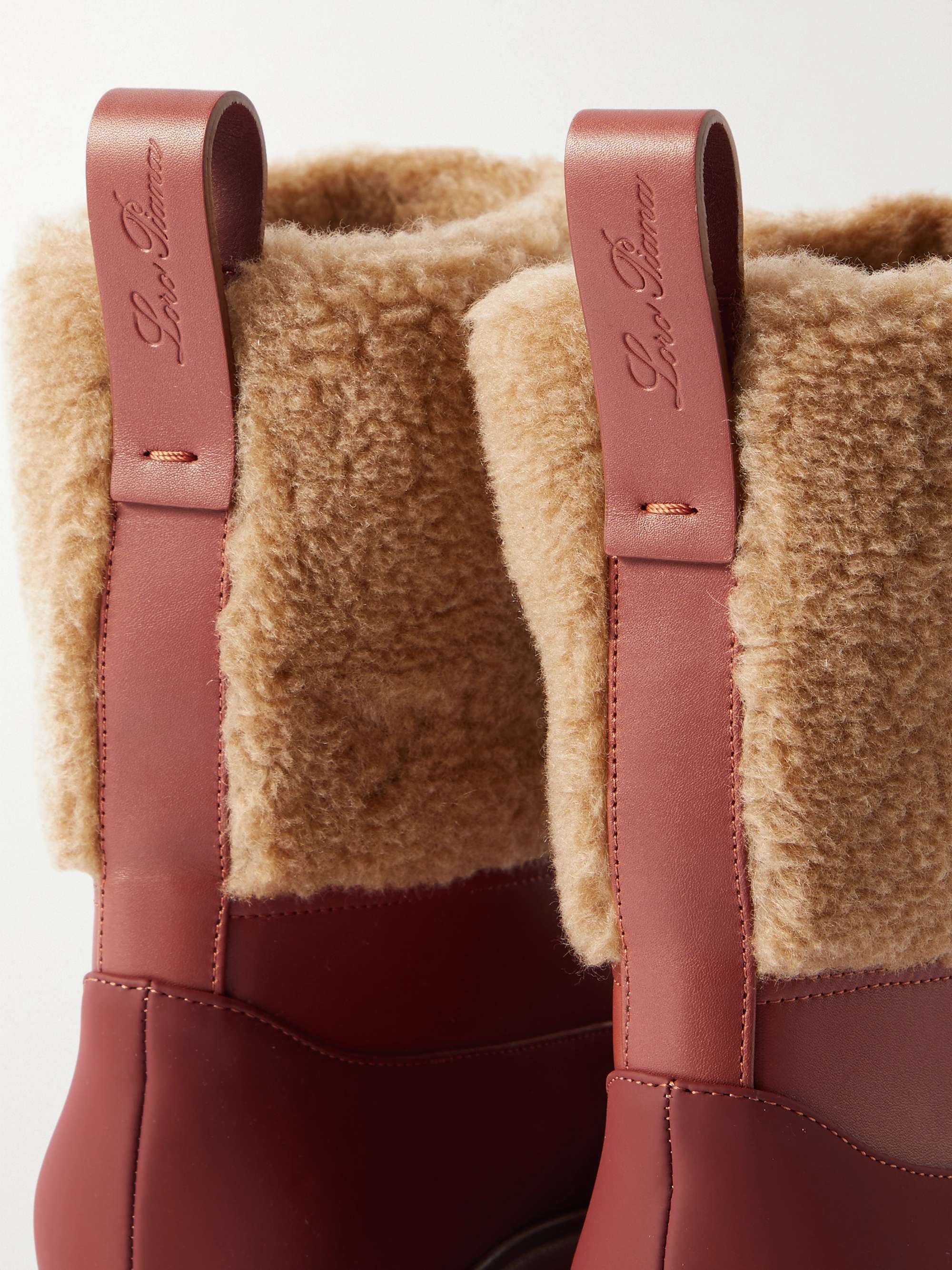 LORO PIANA Regent cashmere and silk-blend fleece and leather ankle boots