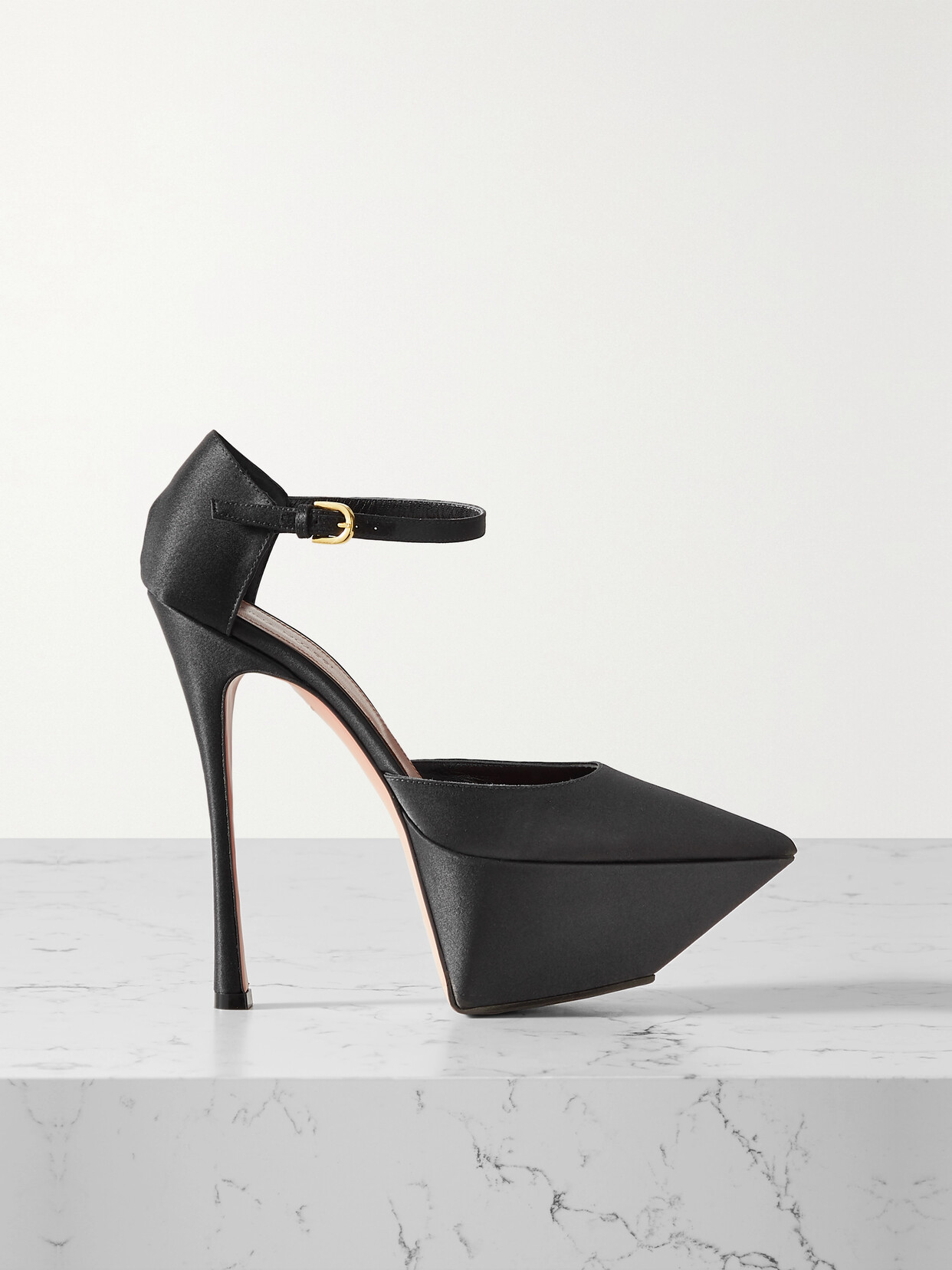 Amina Muaddi Angelica Plateau Satin Pumps In Black | ModeSens