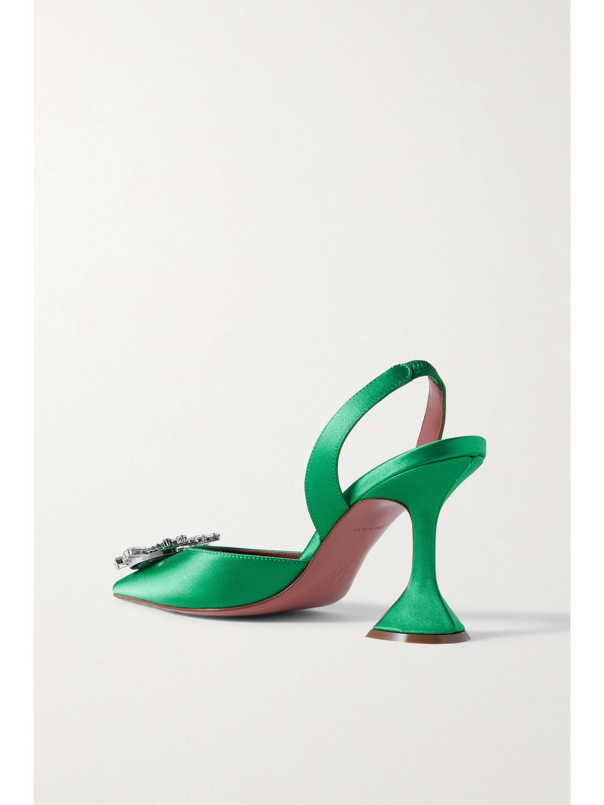 Green Begum Swarovski crystal-embellished satin slingback pumps | AMINA ...