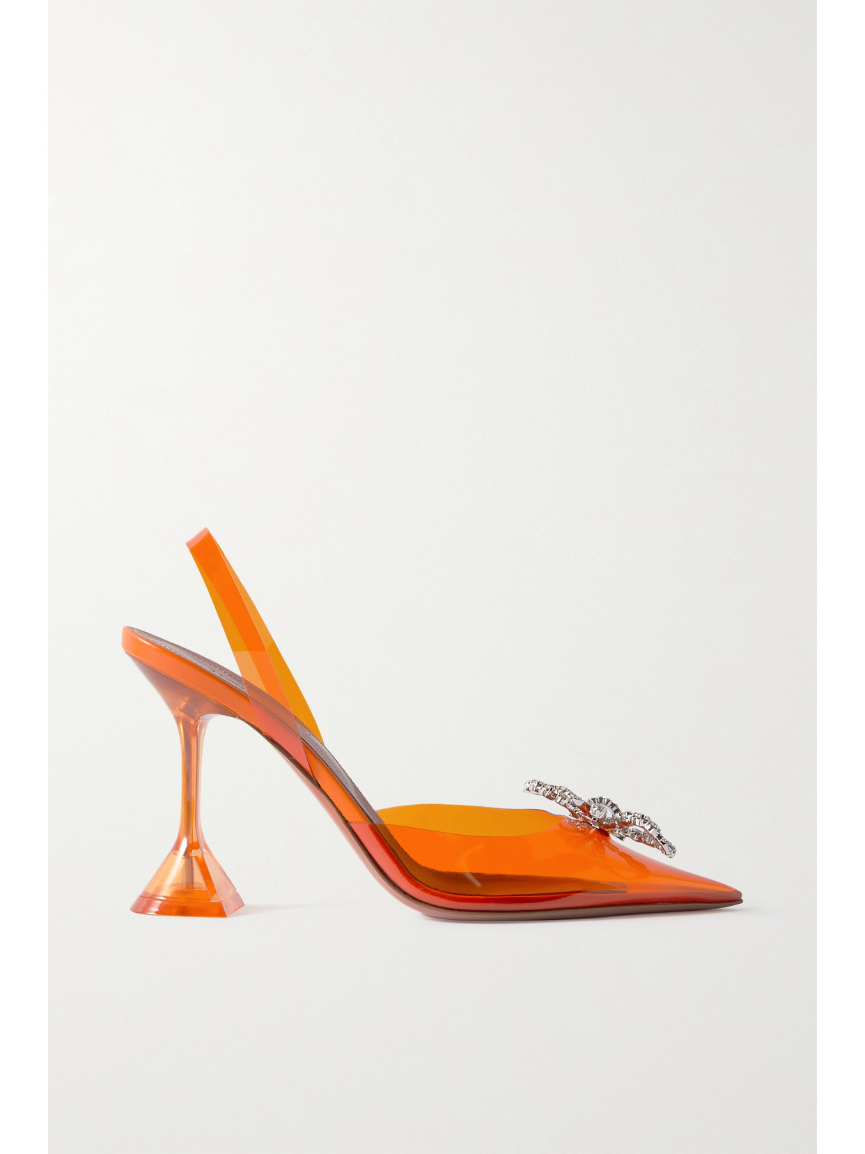 Shop Amina Muaddi Rosie Crystal-embellished Bow-detailed Pvc Slingback Pumps In Orange