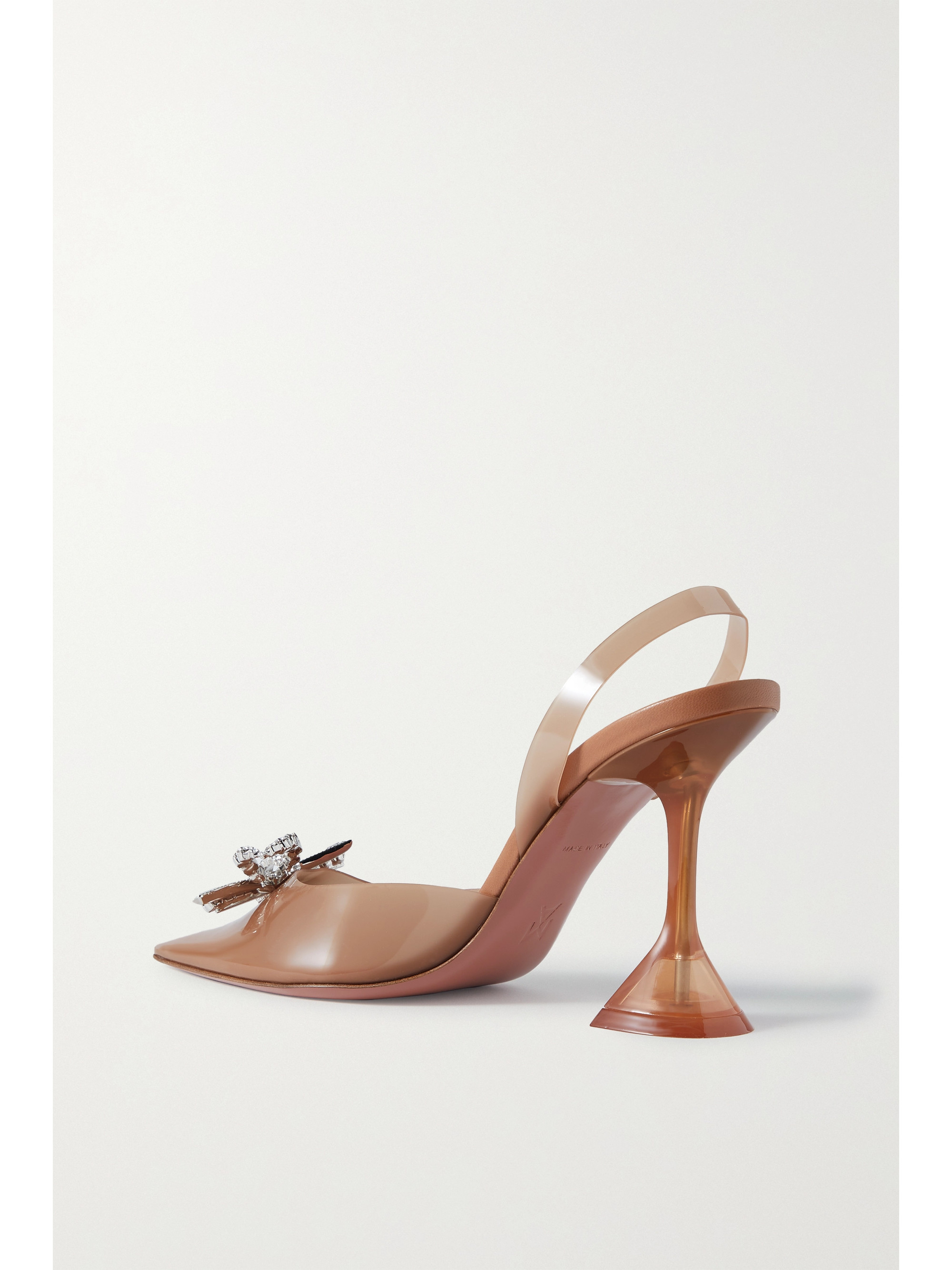 AMINA MUADDI Rosie crystal-embellished bow-detailed PVC slingback pumps