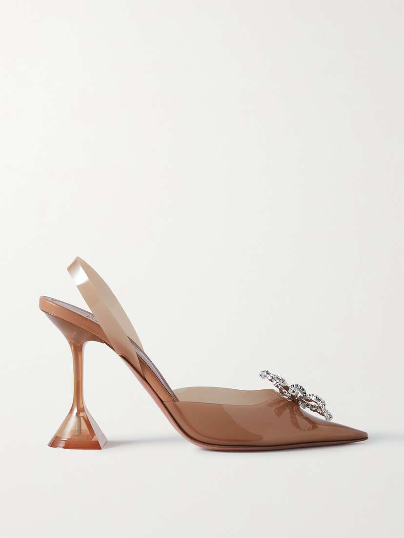 Amina Muaddi Rosie Crystal-embellished Bow-detailed Pvc Slingback Pumps