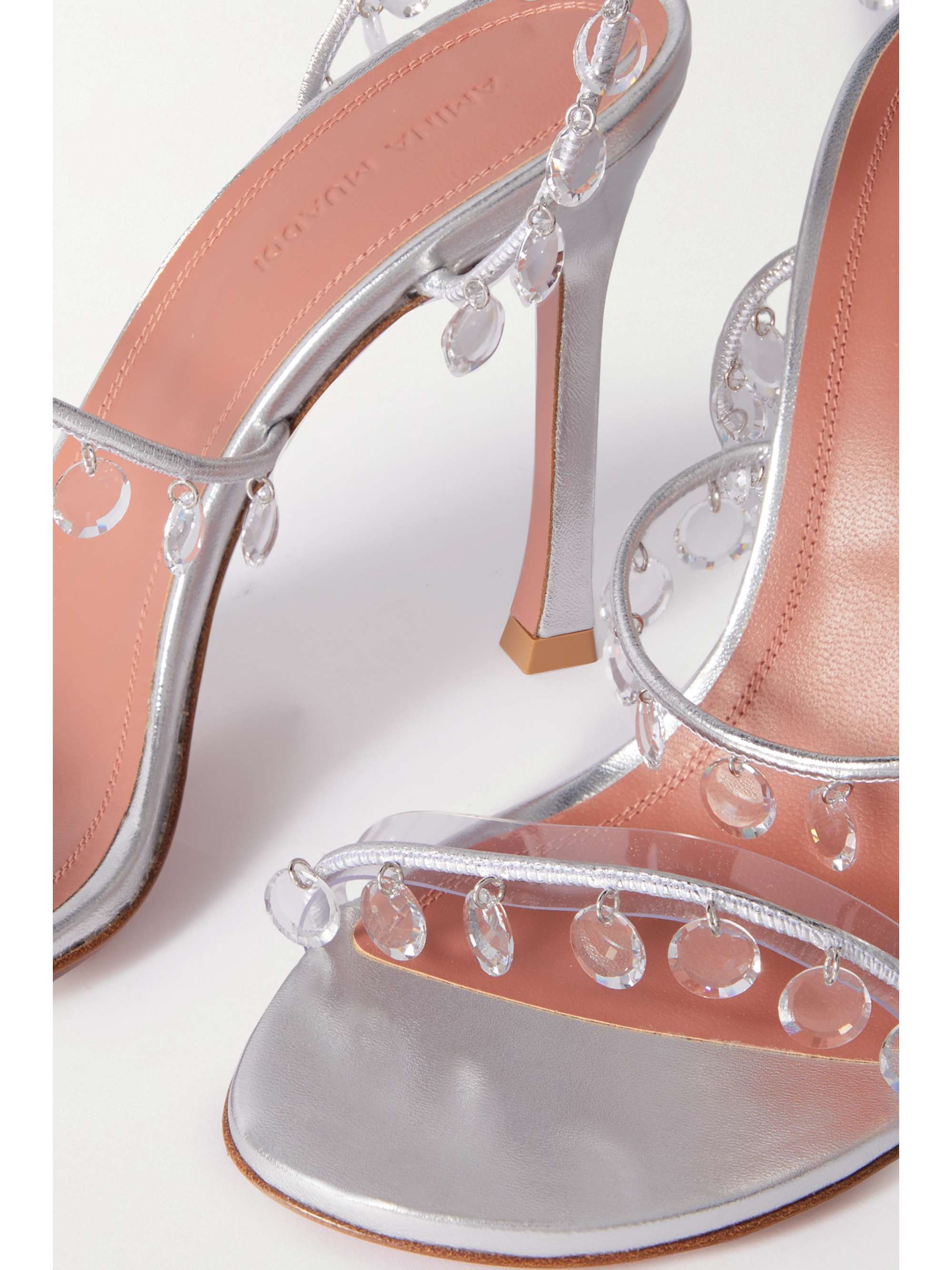 AMINA MUADDI Tina crystal-embellished metallic leather sandals