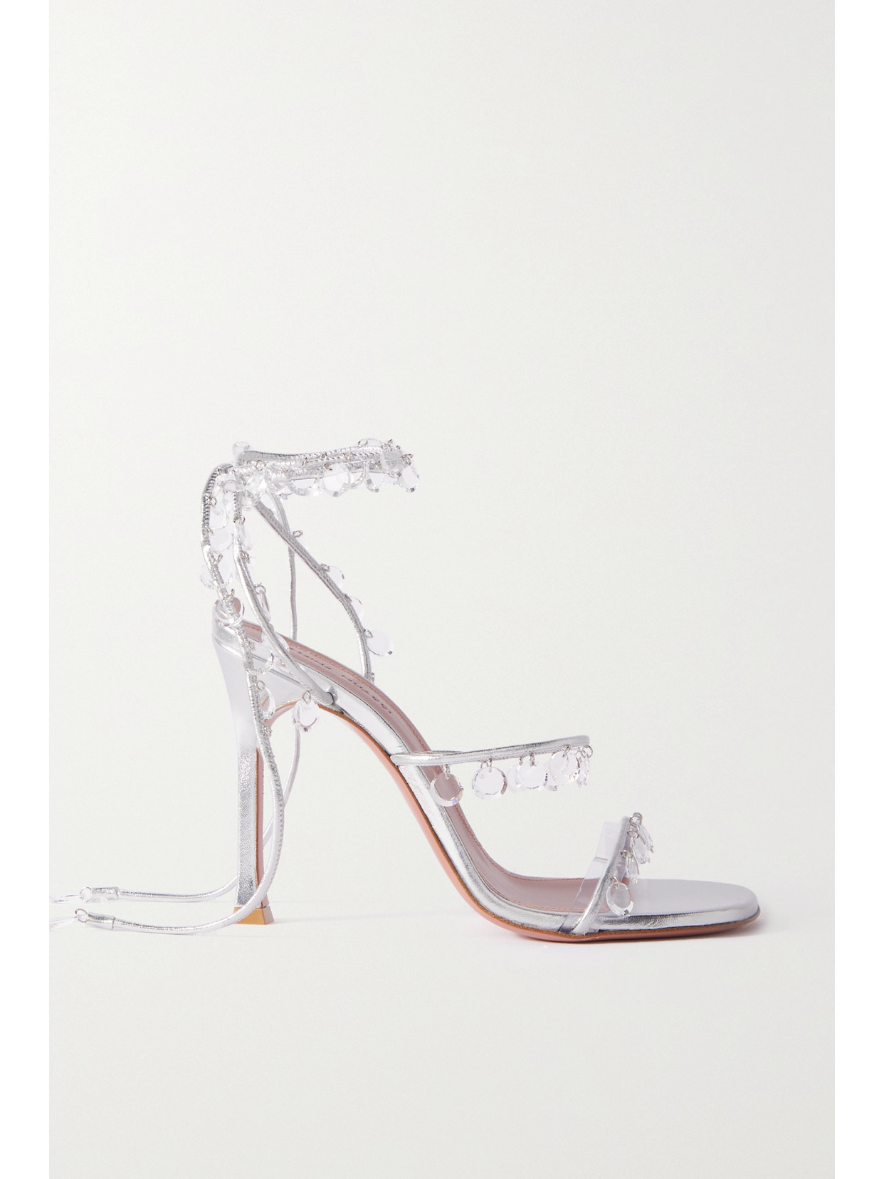 Amina Muaddi - Tina Crystal-embellished Metallic Leather Sandals - Silver