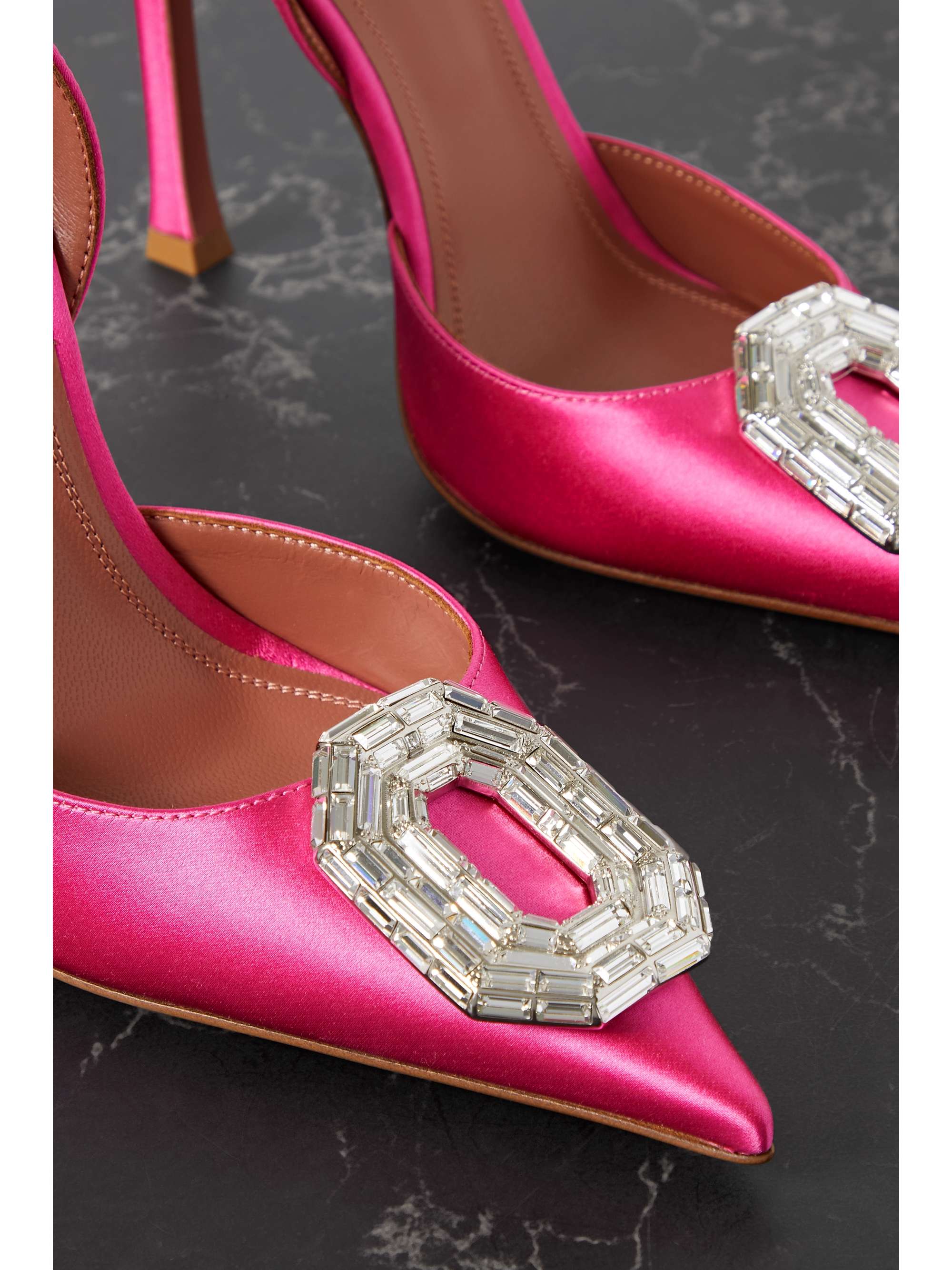 AMINA MUADDI Camelia crystal-embellished satin slingback pumps | NET-A ...