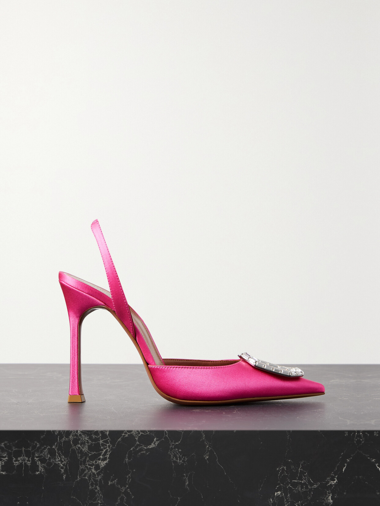 Amina Muaddi Camelia Crystal-embellished Satin Slingback Pumps In Pink