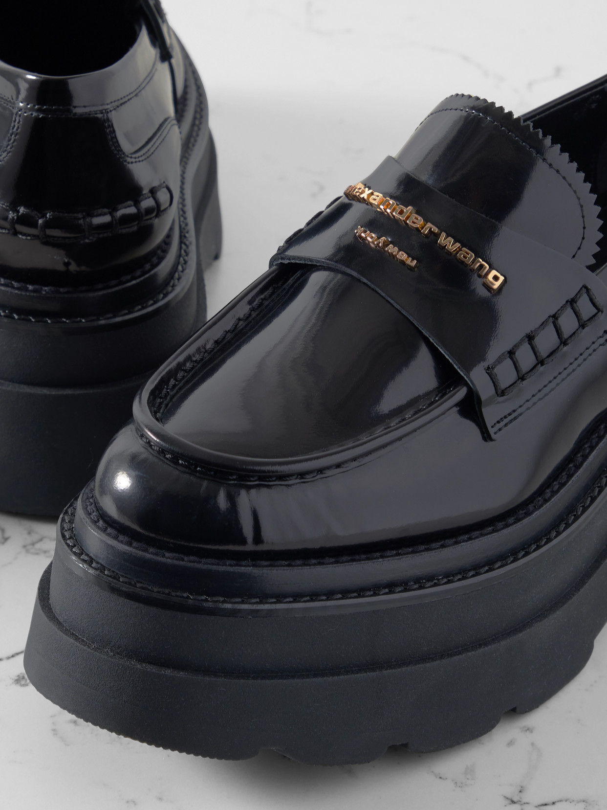 Alexander Wang Carter Patent-leather Platform Loafers In Black