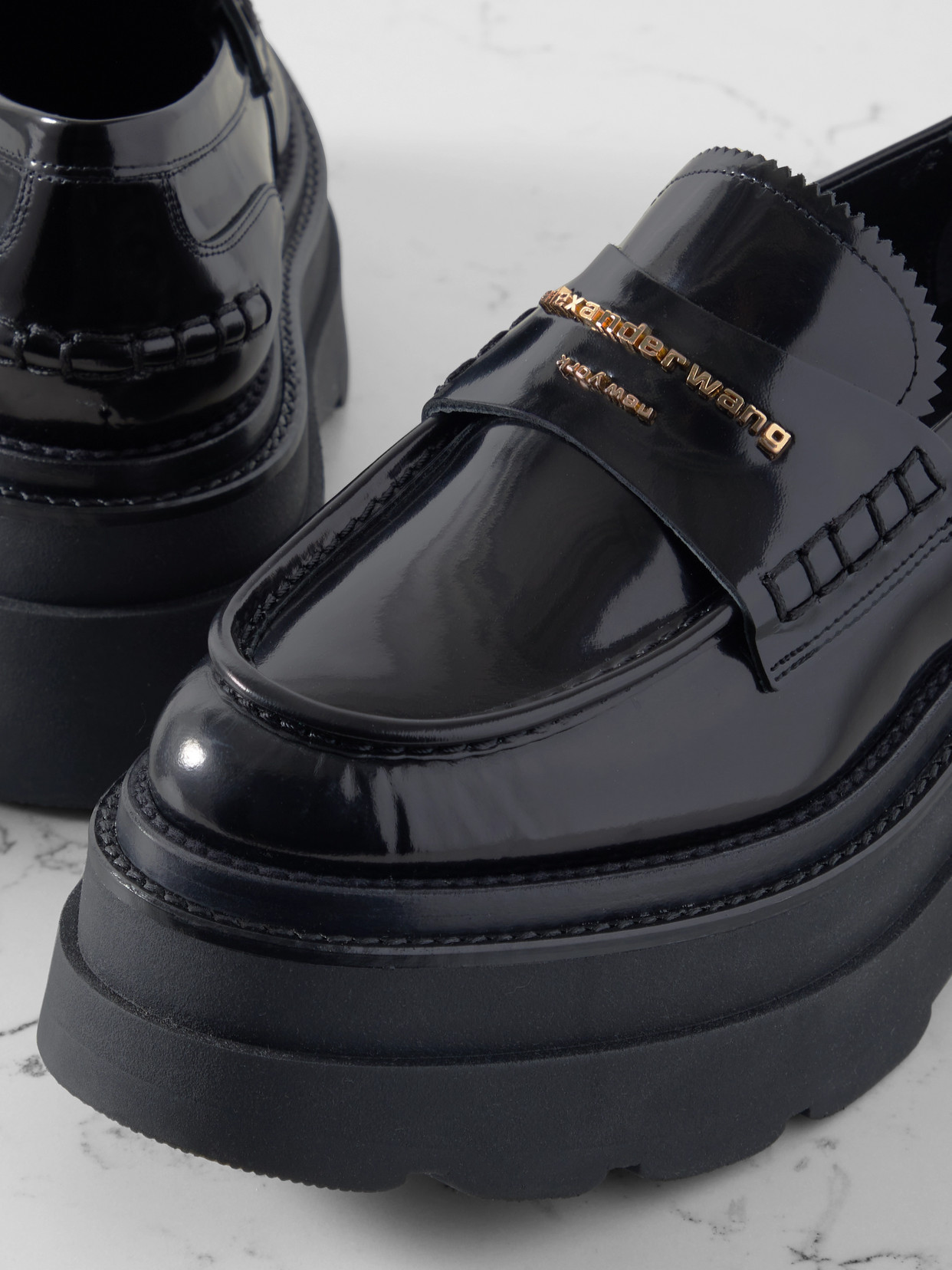 Shop Alexander Wang Carter Patent-leather Platform Loafers In Black