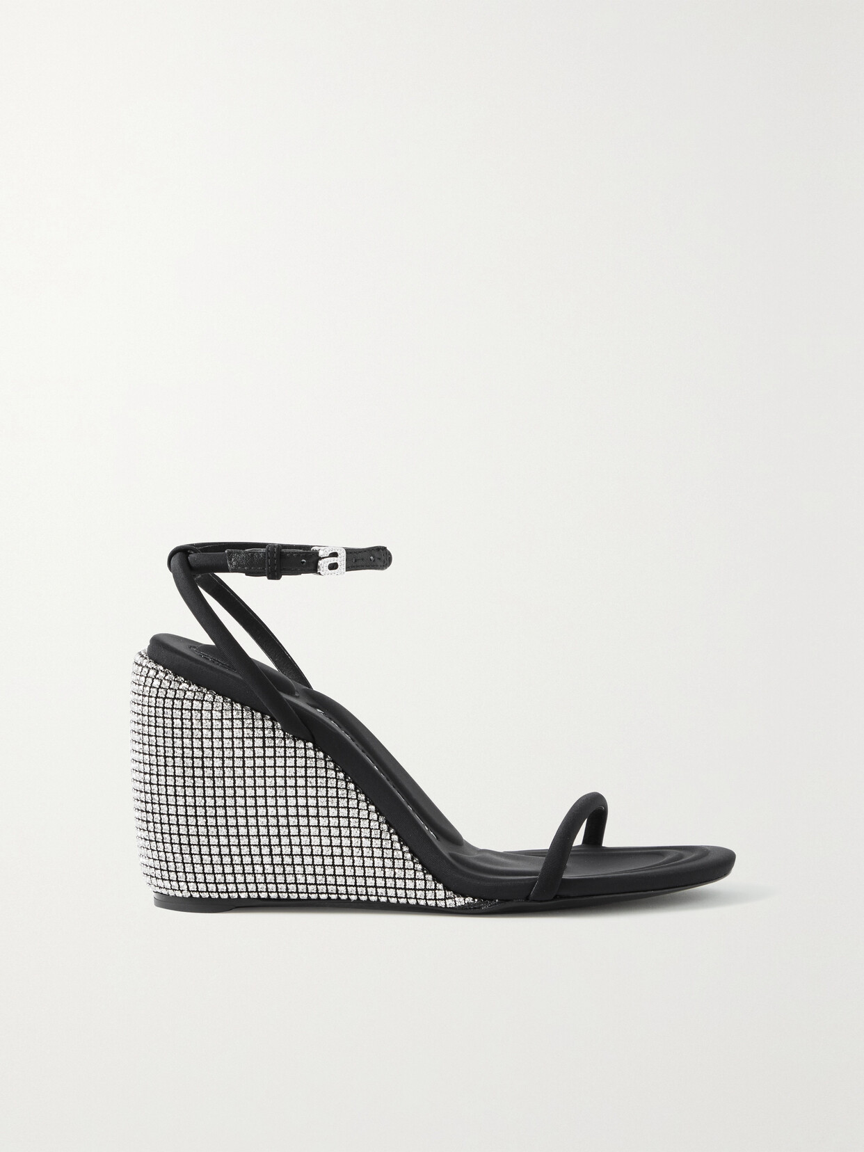 Alexander Wang Dahila Womens Leather Self Covered Crystal Wedge Wedge Sandals In Black