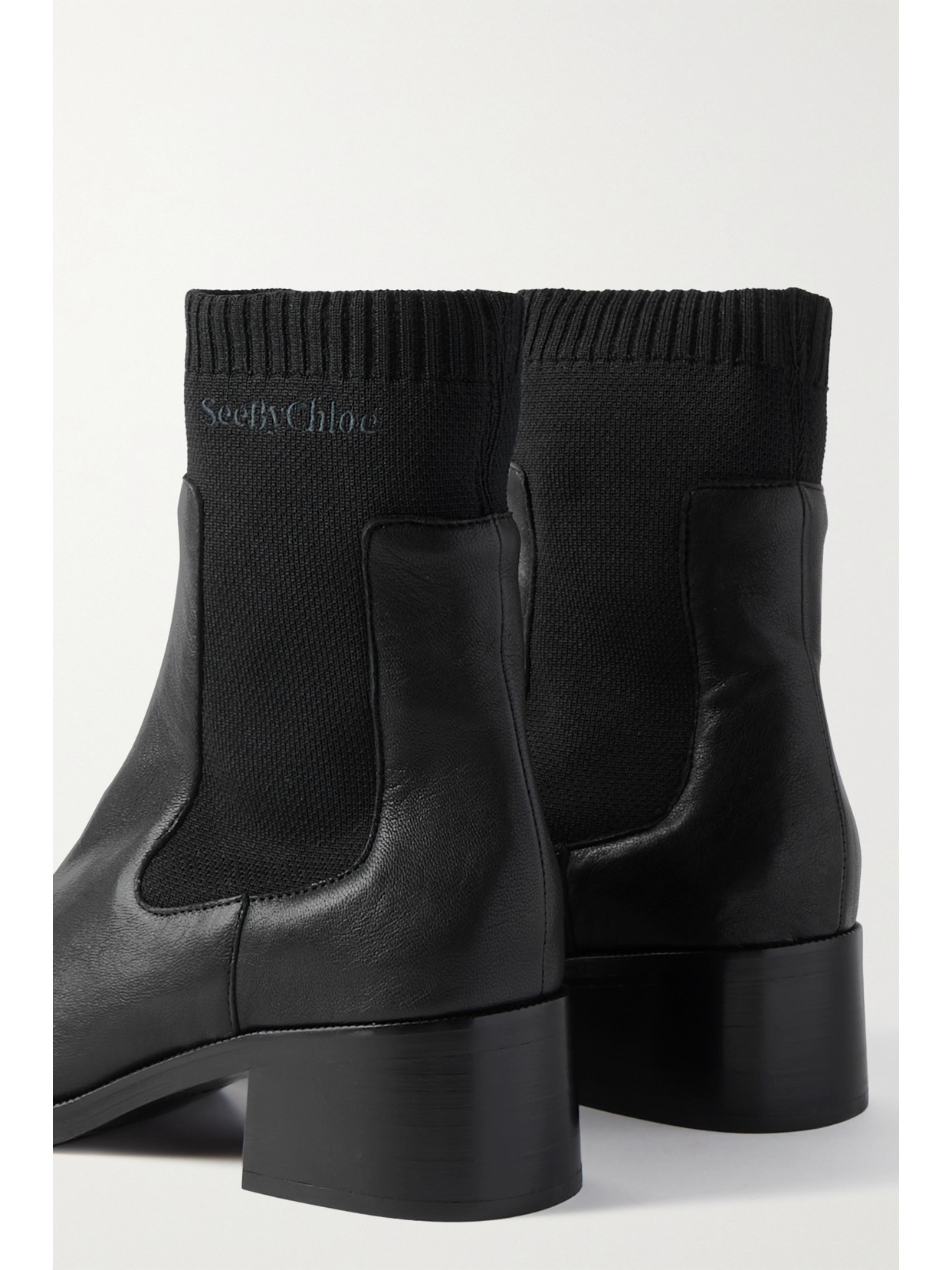 See By Chloé Wendy Stretch-knit Leather Chelsea Boots In Black