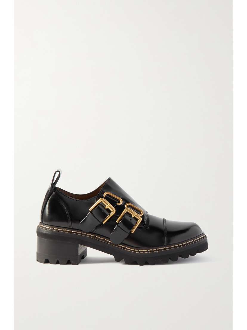 See By Chloé Mallory Buckled Glossed-leather Brogues