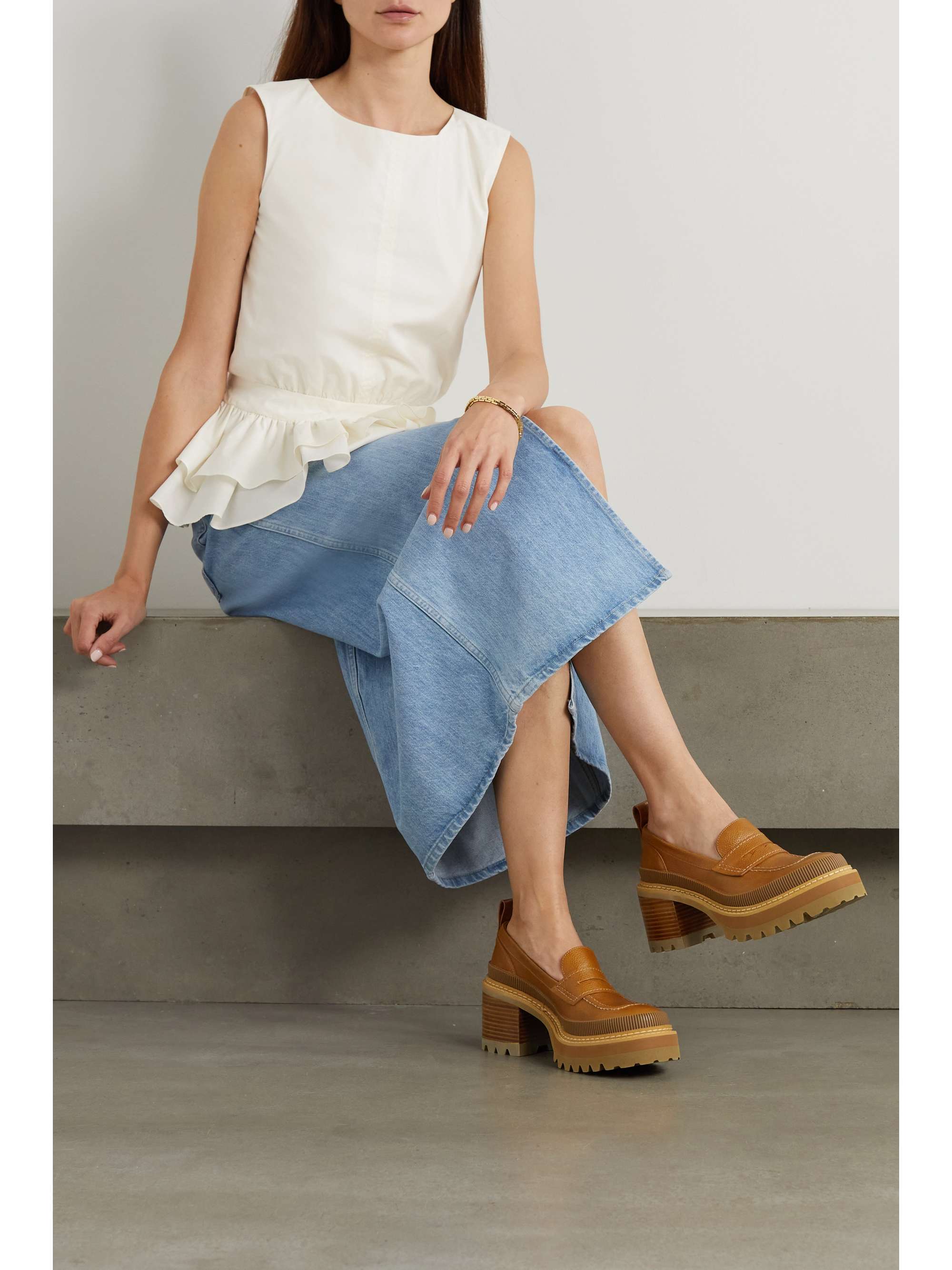 Tan Mahalia textured-leather loafers 