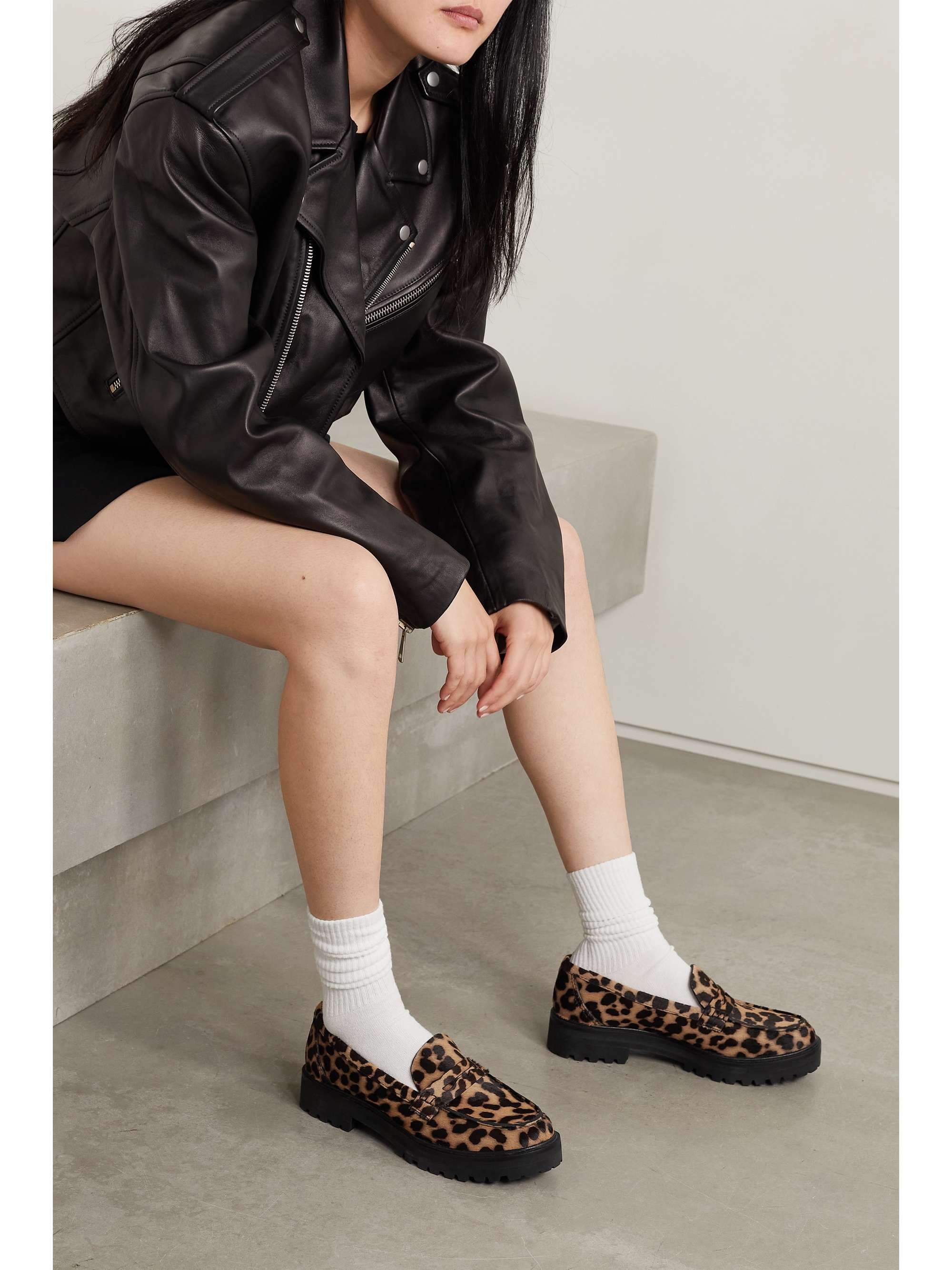 REFORMATION Agathea leopard-print calf hair loafers