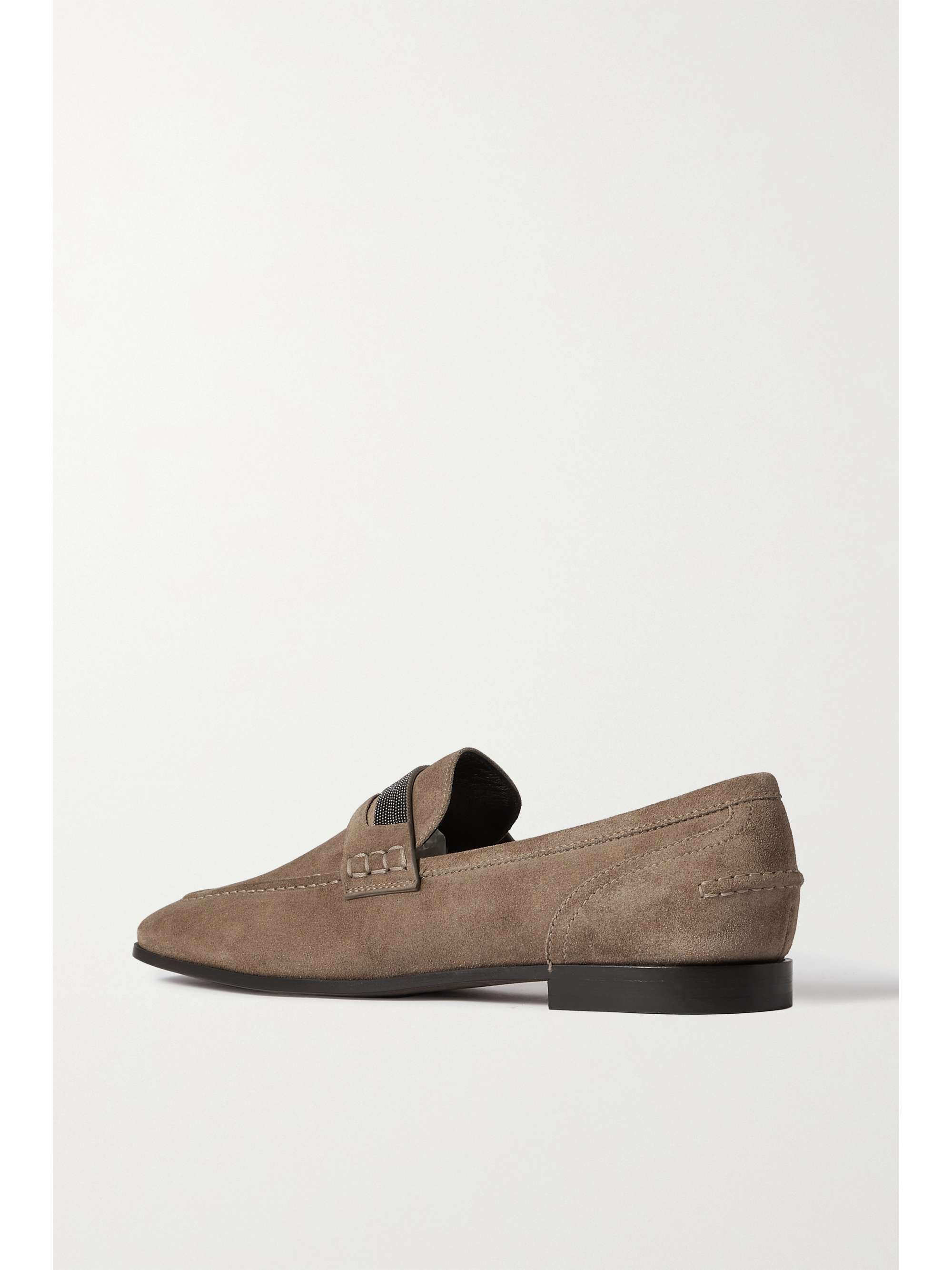 Beige Bead-embellished suede loafers 