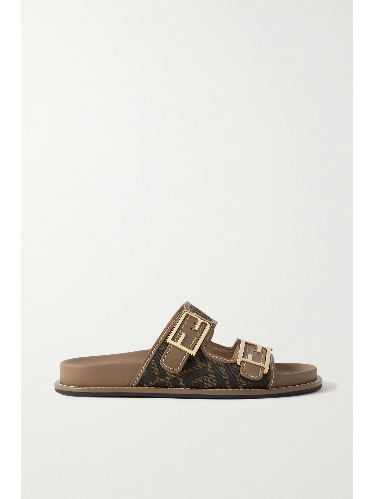 FENDI LOGO-DETAILED CANVAS AND LEATHER SANDALS