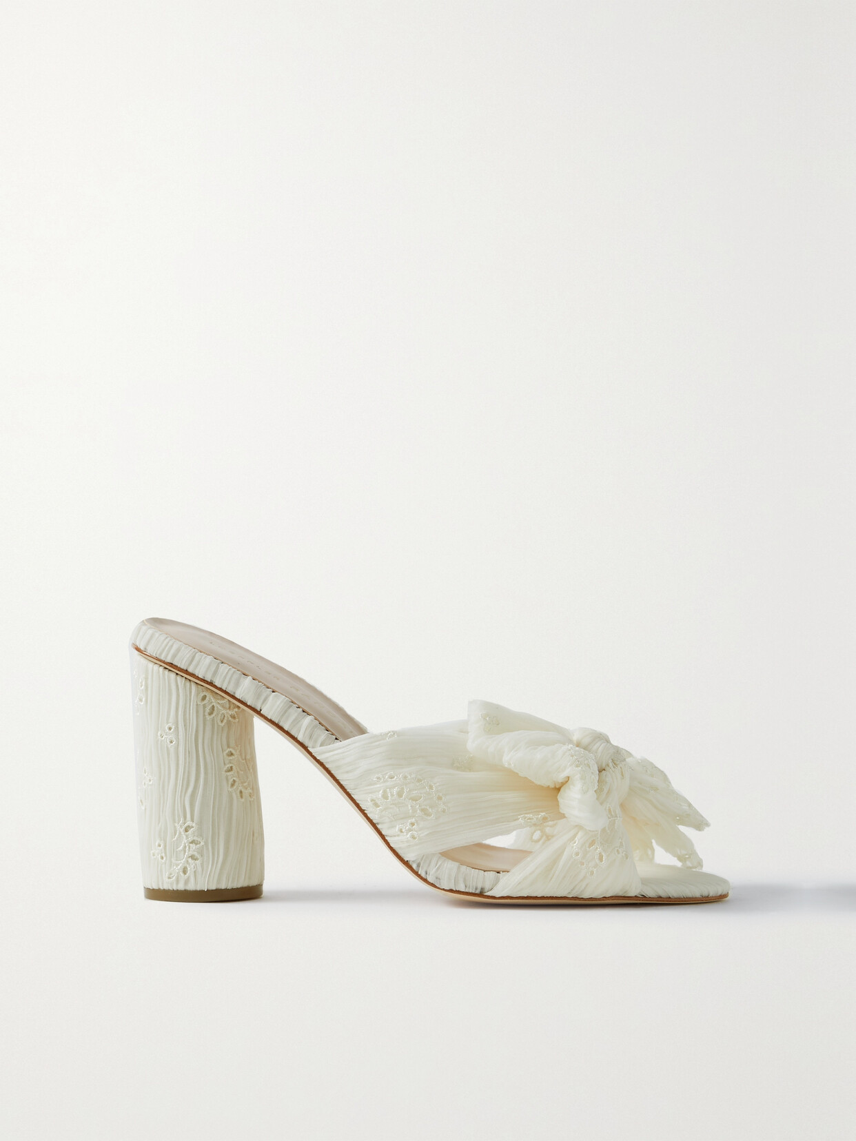 LOEFFLER RANDALL PENNY BOW-EMBELLISHED PLISSÉ-LAMÉ MULES