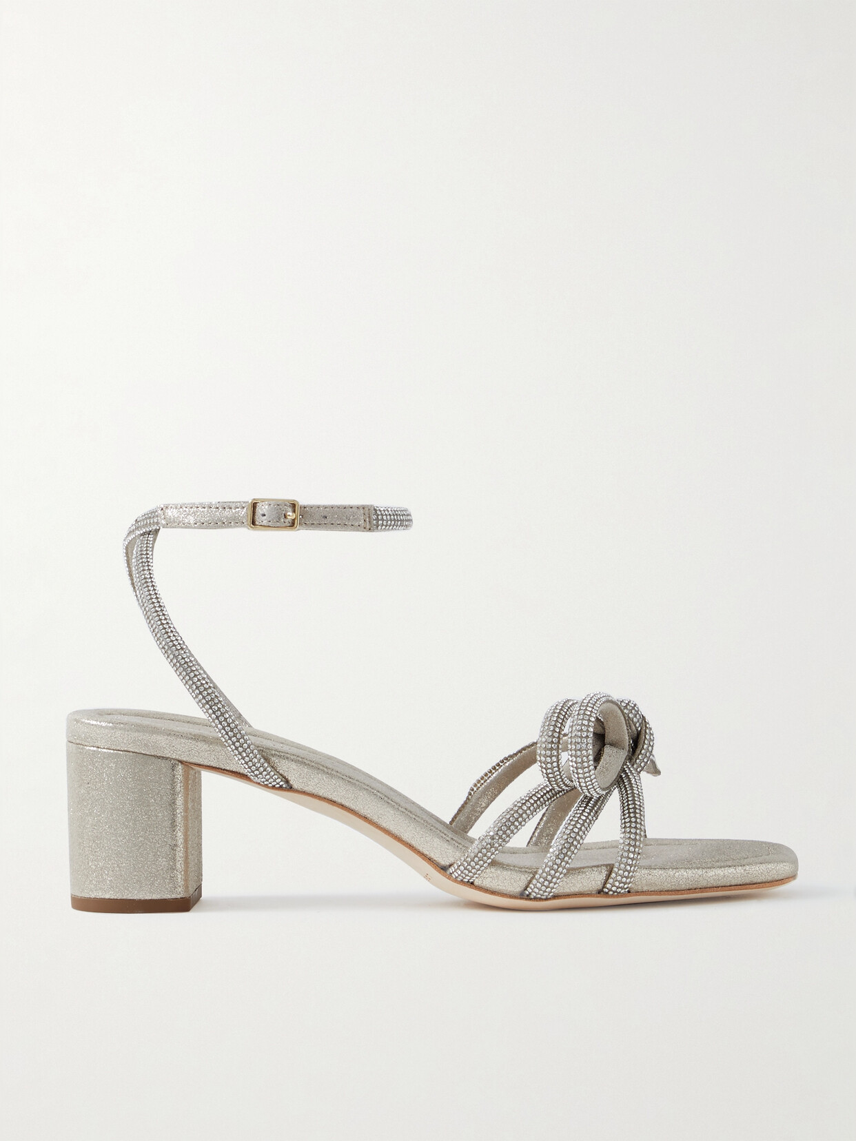 Shop Loeffler Randall + Net Sustain Mikel Crystal-embellished Metallic Suede Sandals In Silver