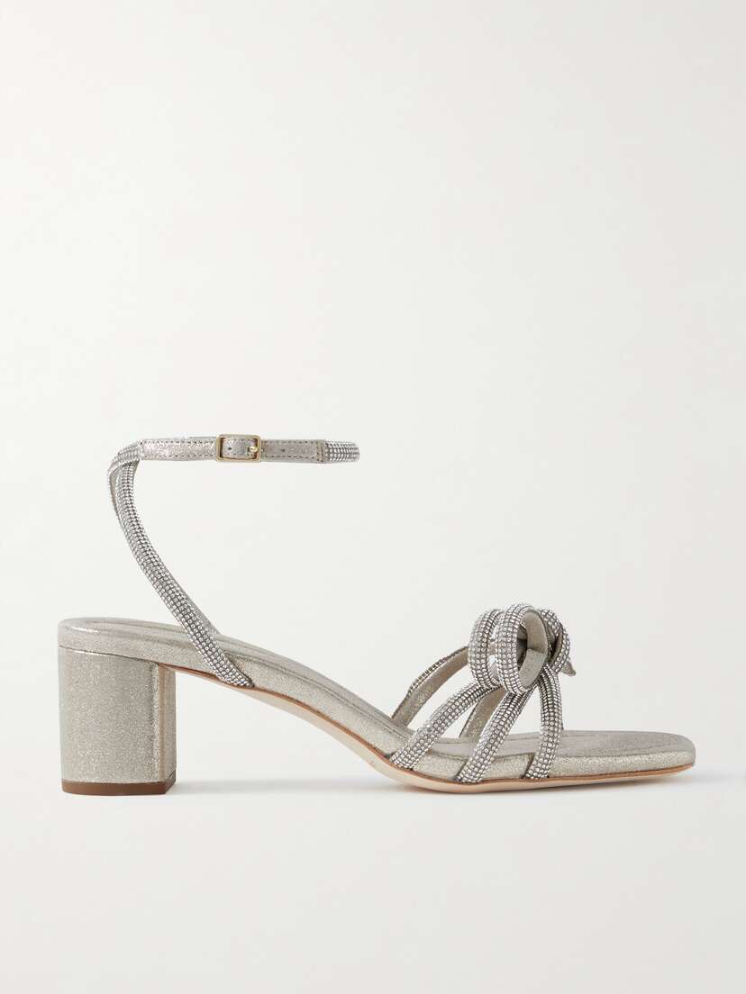 Loeffler Randall + Net Sustain Mikel Crystal-embellished Metallic Suede Sandals