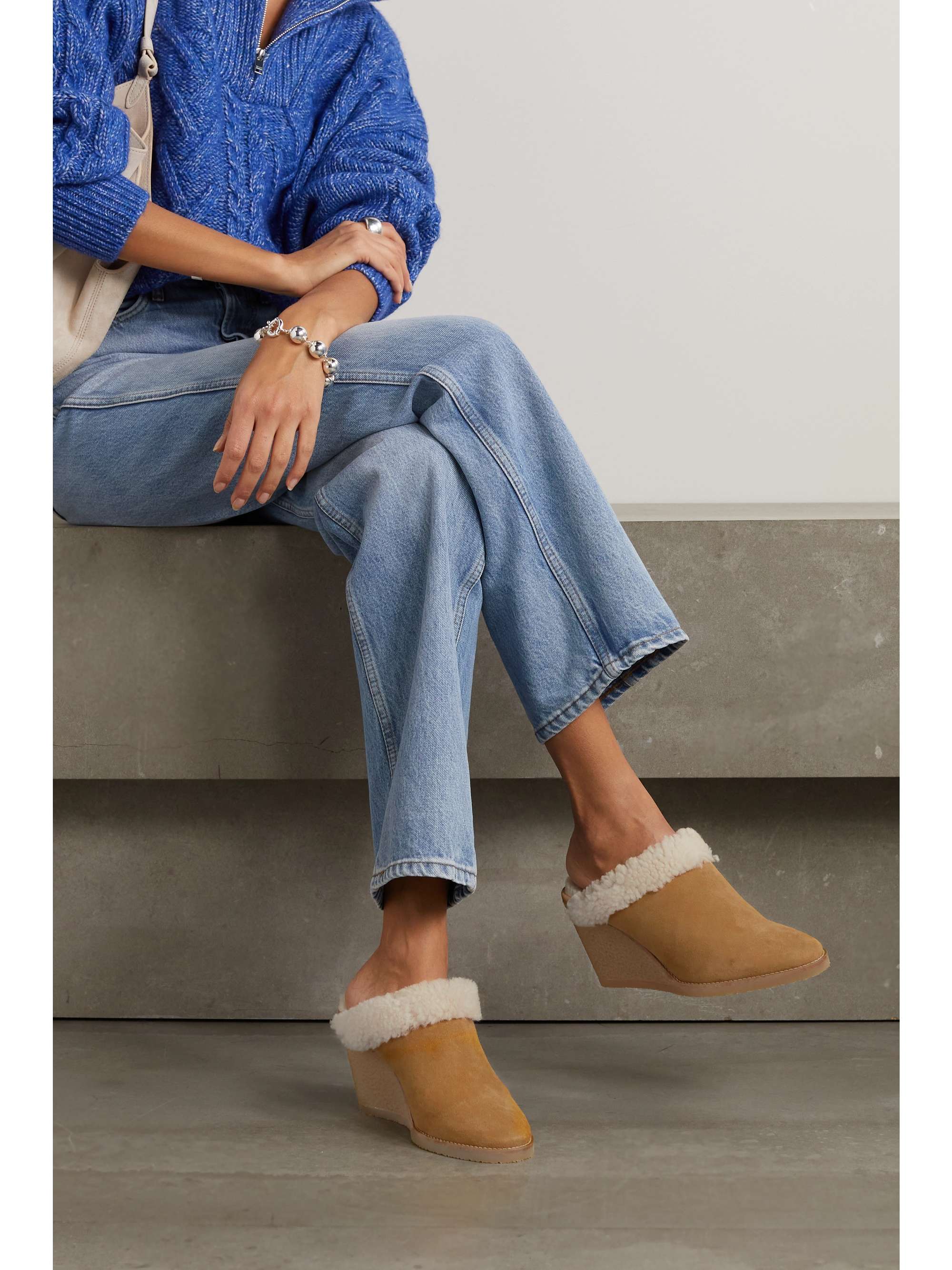 ISABEL MARANT Takita 90 shearling-lined suede wedge mules