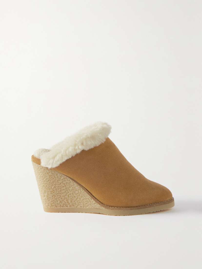 Isabel Marant Takita 90 Shearling-lined Suede Wedge Mules