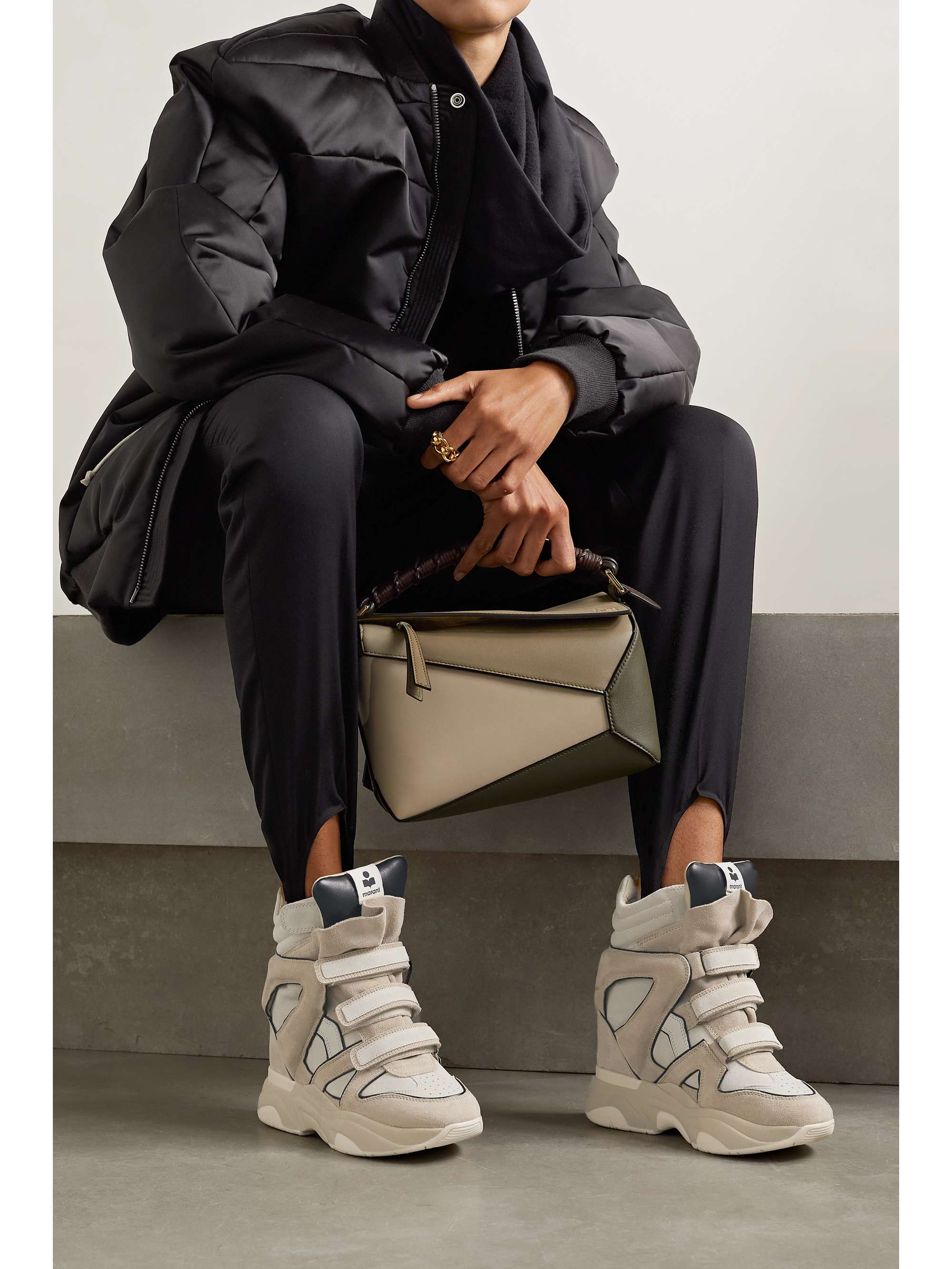 ISABEL MARANT Balskee leather and suede high-top wedge sneakers
