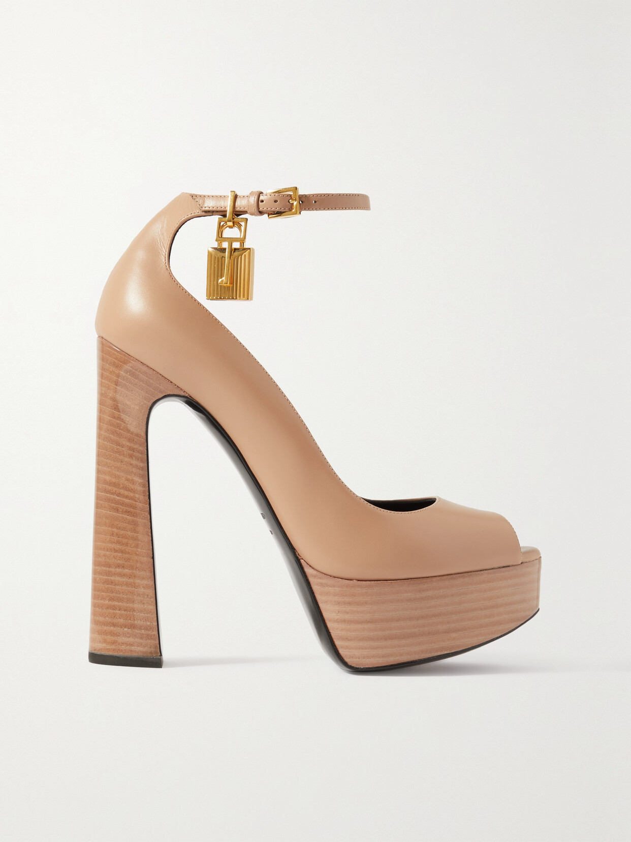 Tom Ford Padlock Embellished Leather Platform Sandals In Neutrals