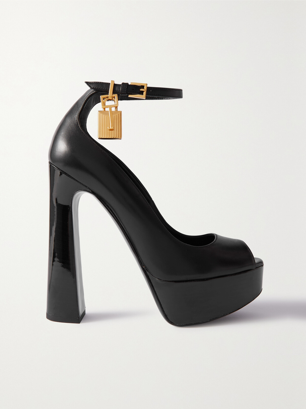TOM FORD Padlock Embellished Leather Platform Sandals