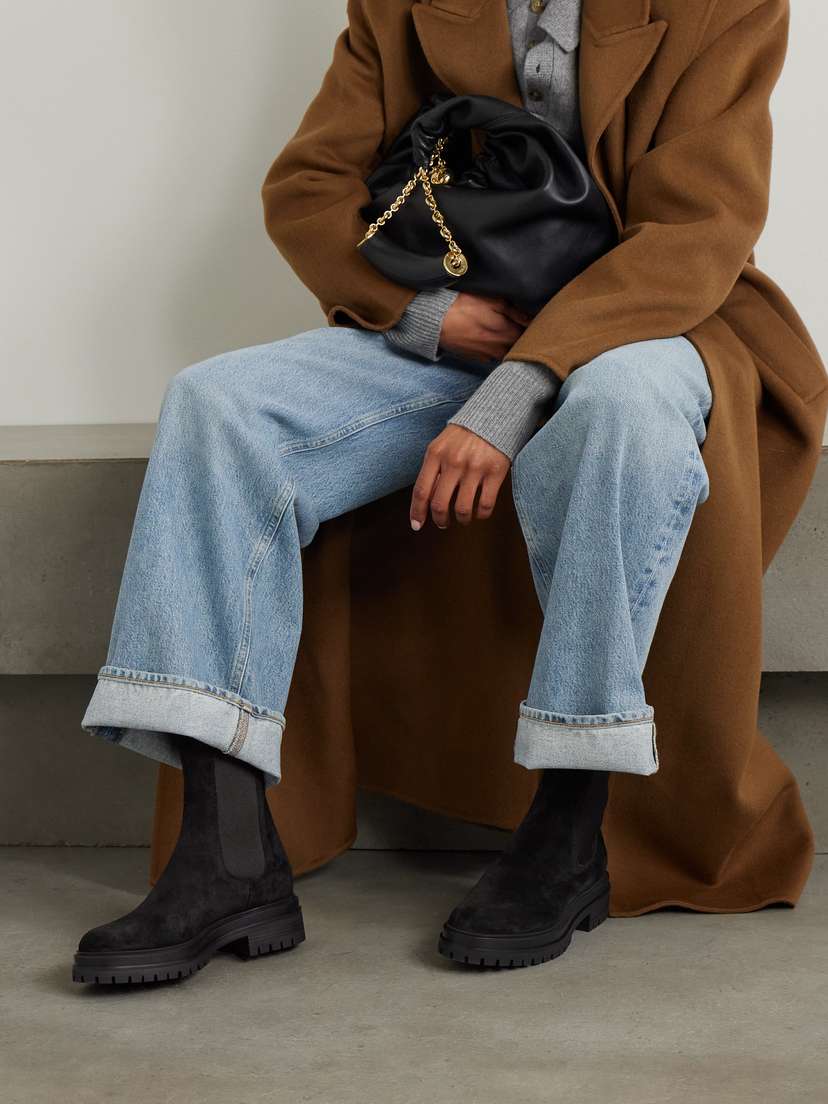 Gianvito Rossi Chester Suede Chelsea Boots - back view in Black