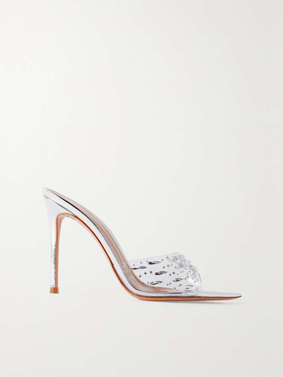net-a-porter.com | GIANVITO ROSSI Elle 105 crystal-embellished PVC and mirrored-leather mules