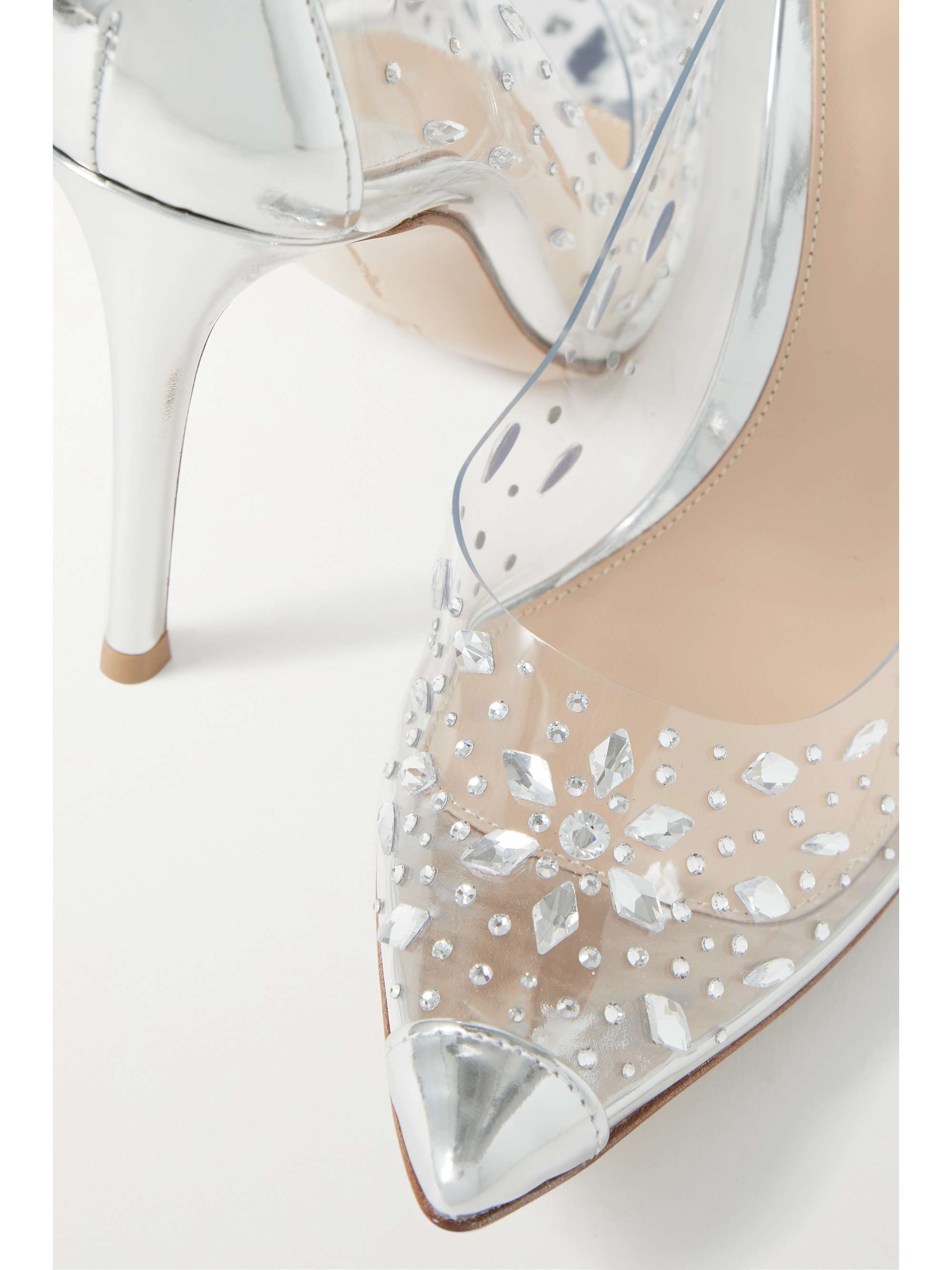 GIANVITO ROSSI 105 metallic leather-trimmed crystal-embellished PVC pumps