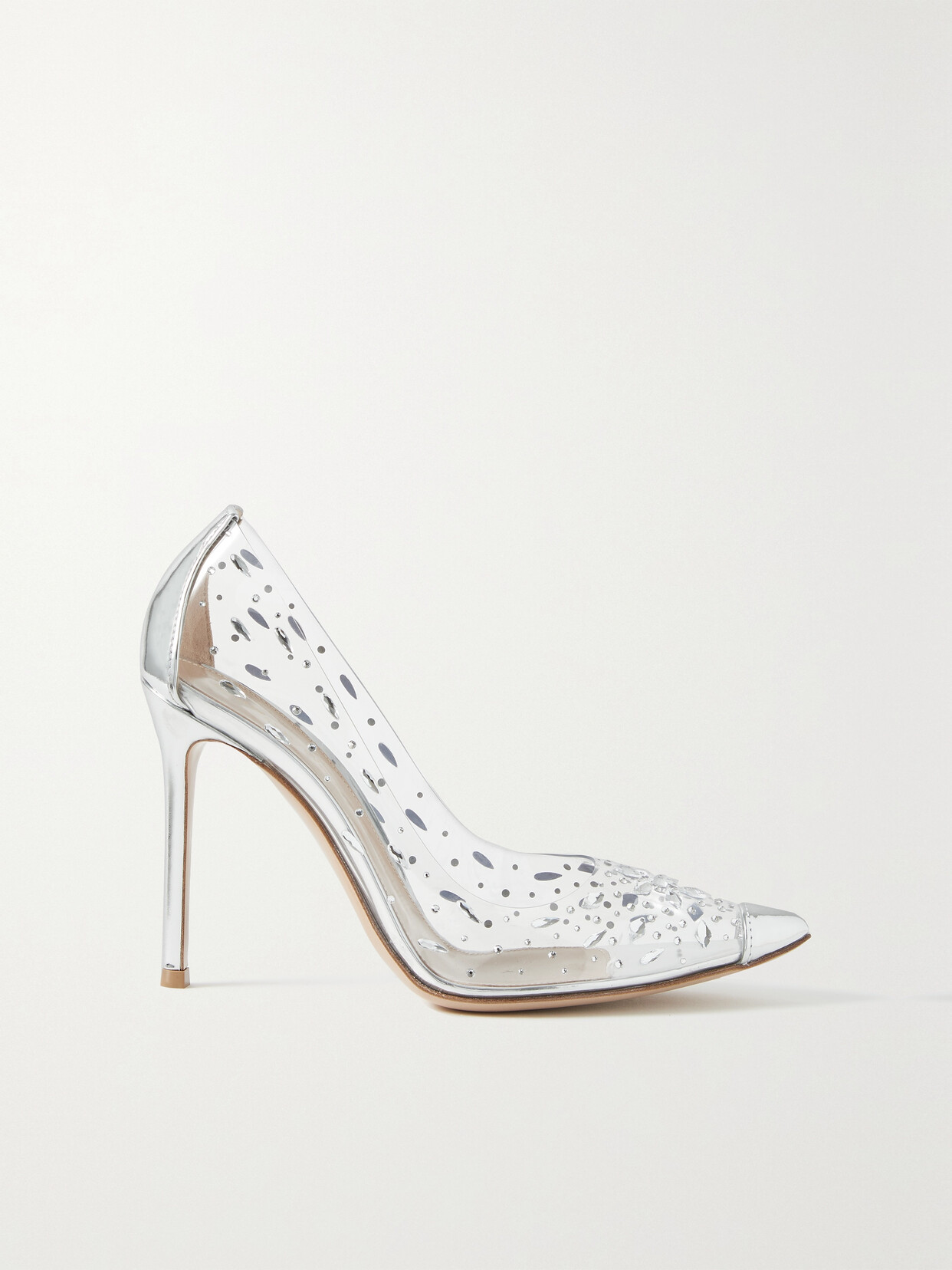 Gianvito Rossi 105 Metallic Leather-trimmed Crystal-embellished Pvc Pumps