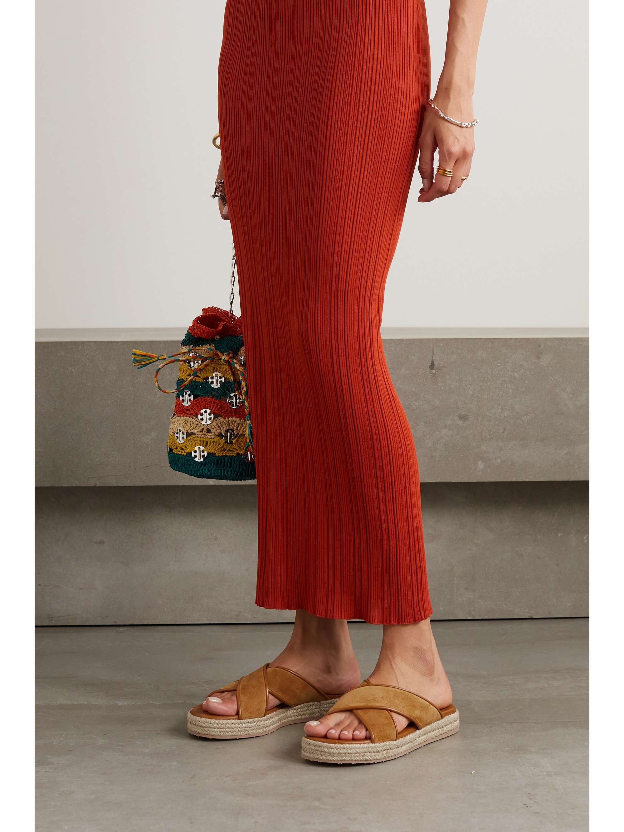 GIANVITO ROSSI Leather-trimmed suede espadrille sandals