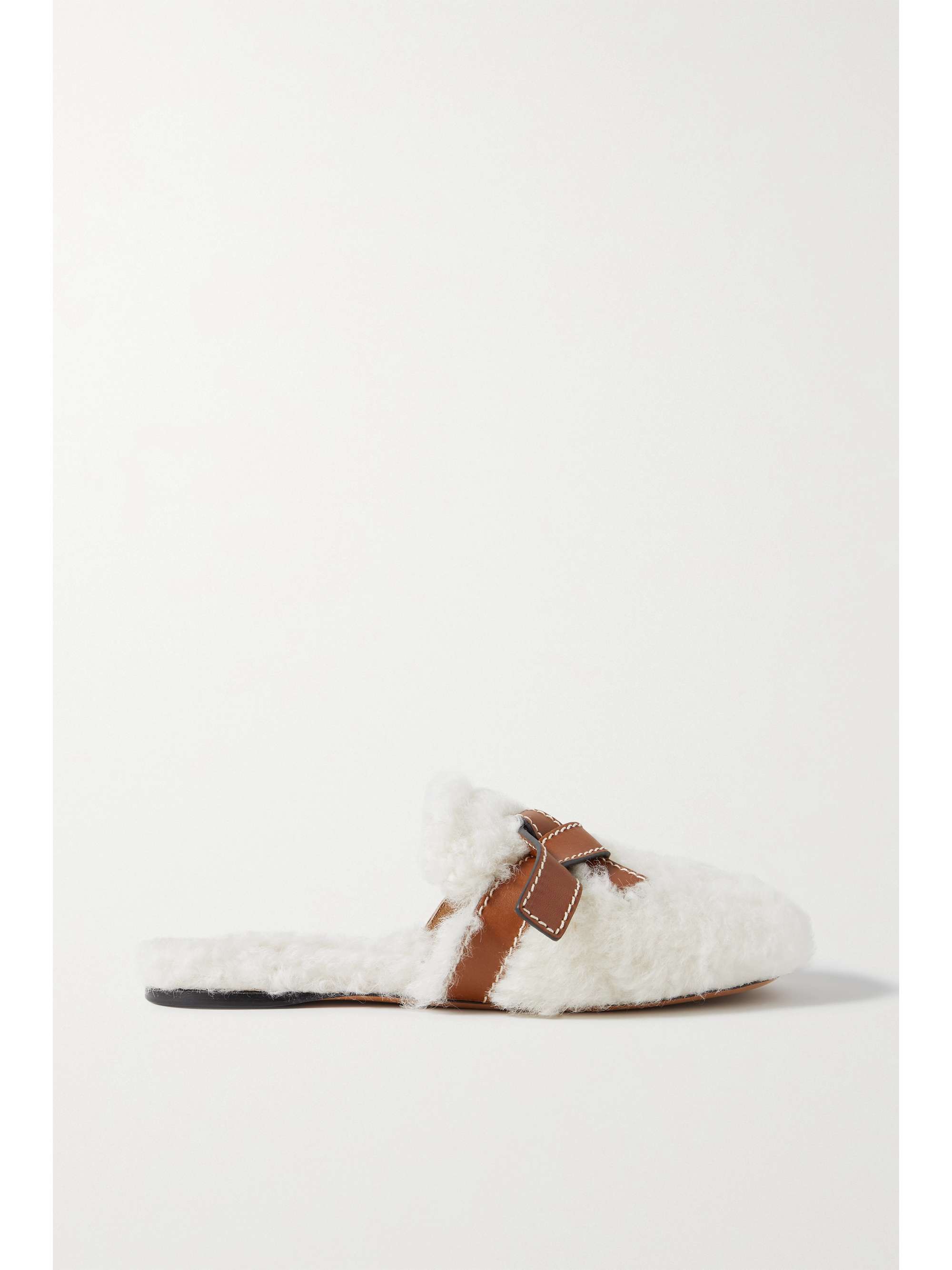 LOEWE Gate knotted leather-trimmed shearling slippers