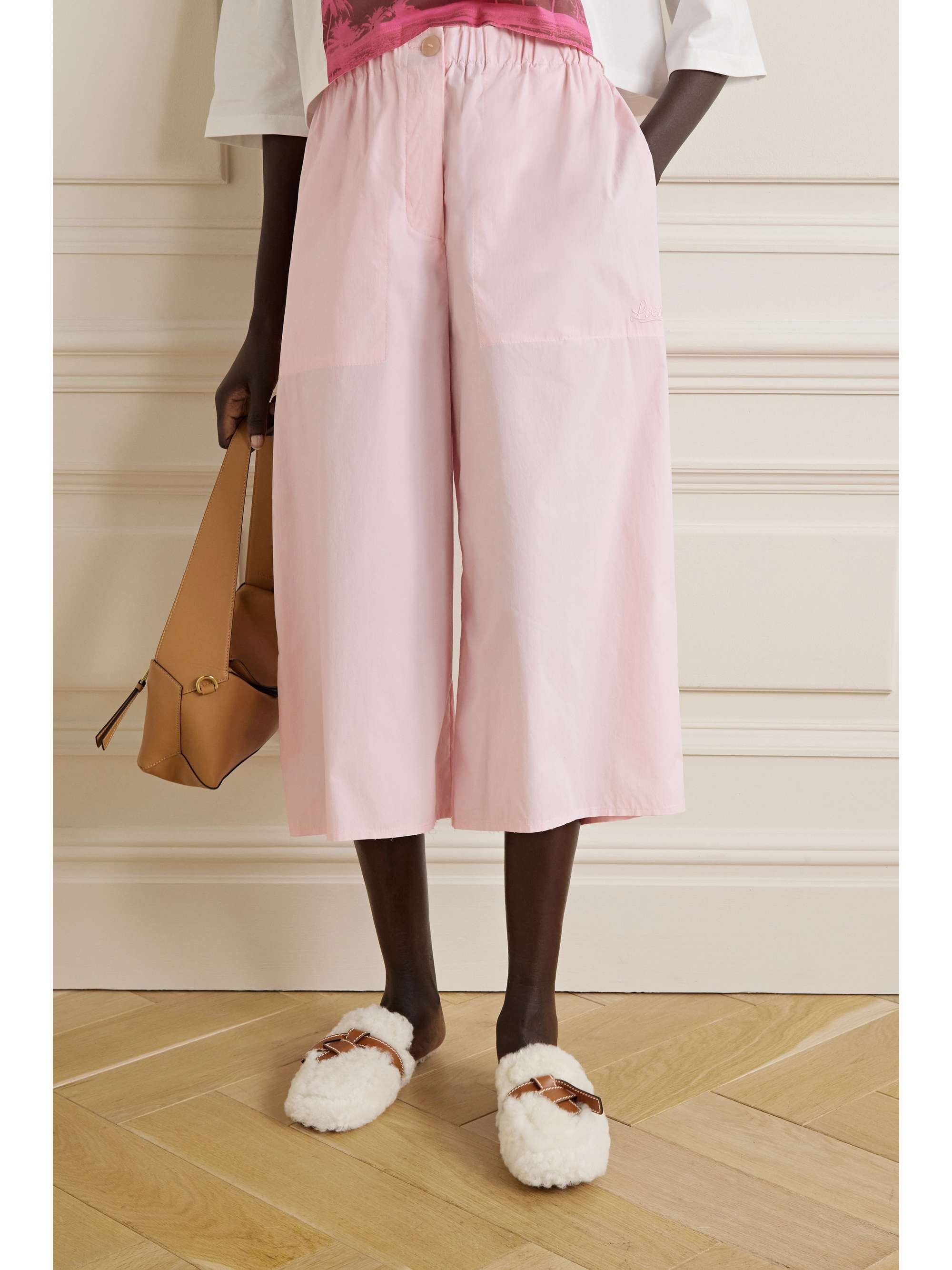 LOEWE Gate knotted leather-trimmed shearling slippers