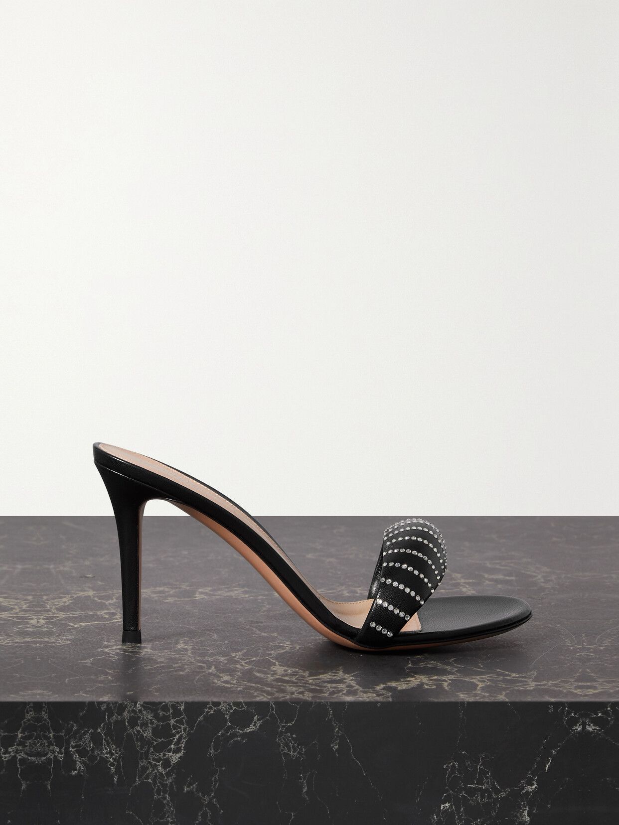 Gianvito Rossi Bijoux Crystal Puffy Slide Sandals In Black