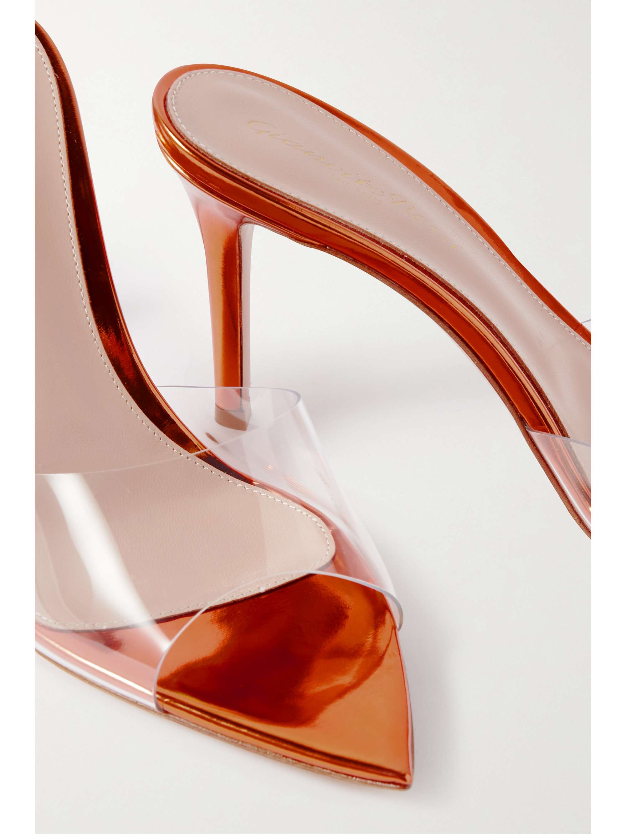 GIANVITO ROSSI Elle 85 PVC and mirrored-leather mules