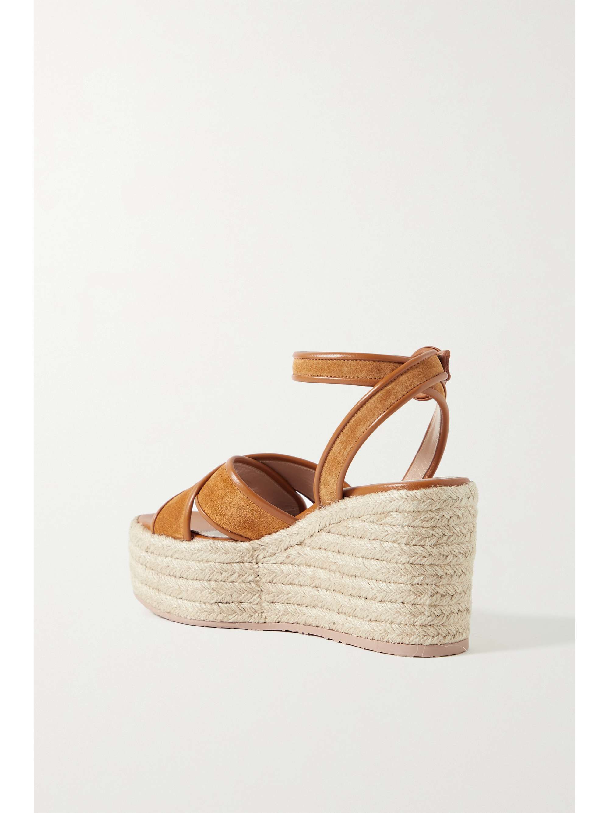 GIANVITO ROSSI 45 leather-trimmed suede wedge espadrilles