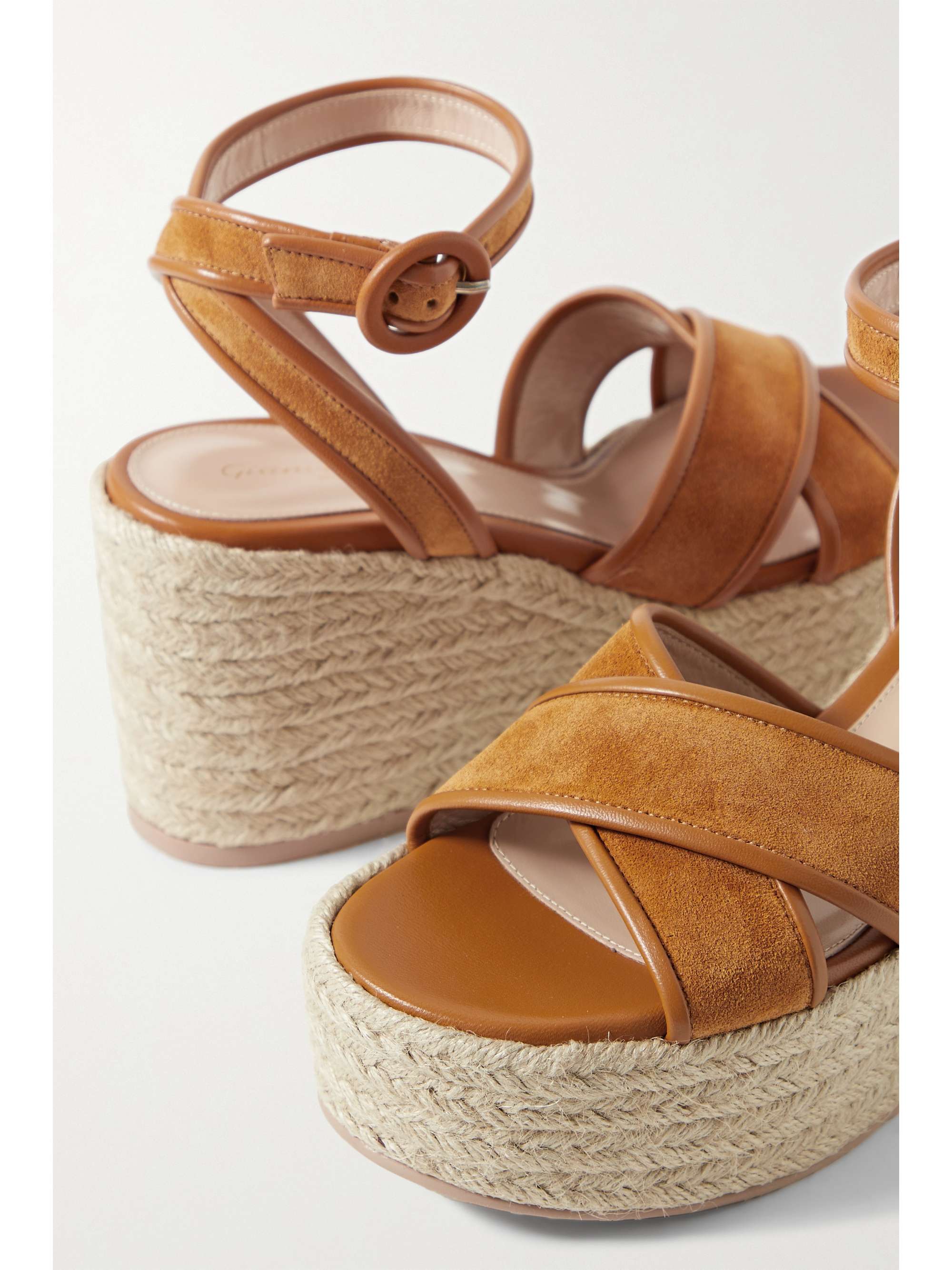 GIANVITO ROSSI 45 leather-trimmed suede wedge espadrilles
