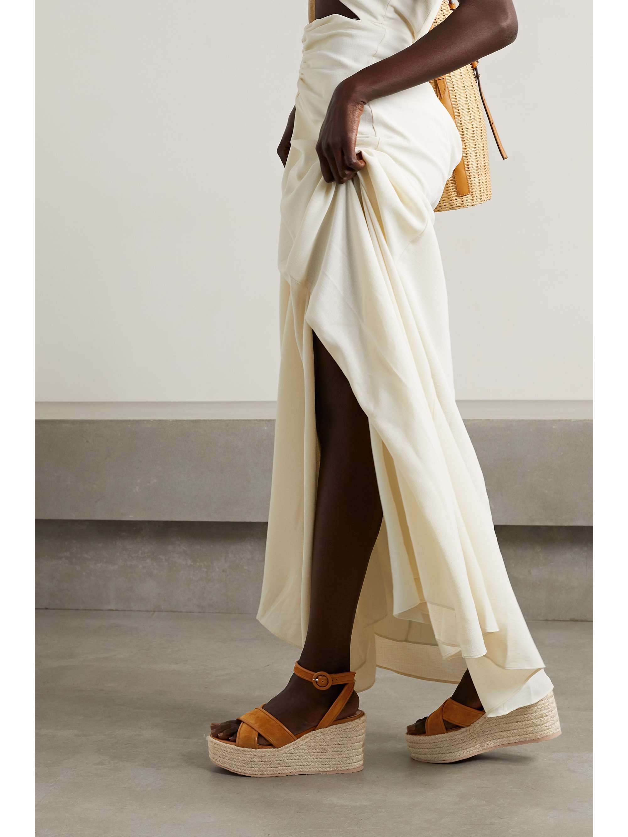 GIANVITO ROSSI 45 leather-trimmed suede wedge espadrilles