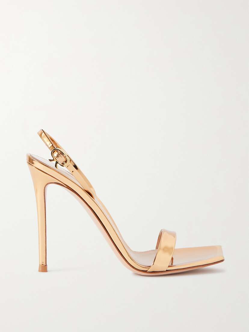 Gianvito Rossi Ribbon 105 Metallic Patent-leather Slingback Sandals