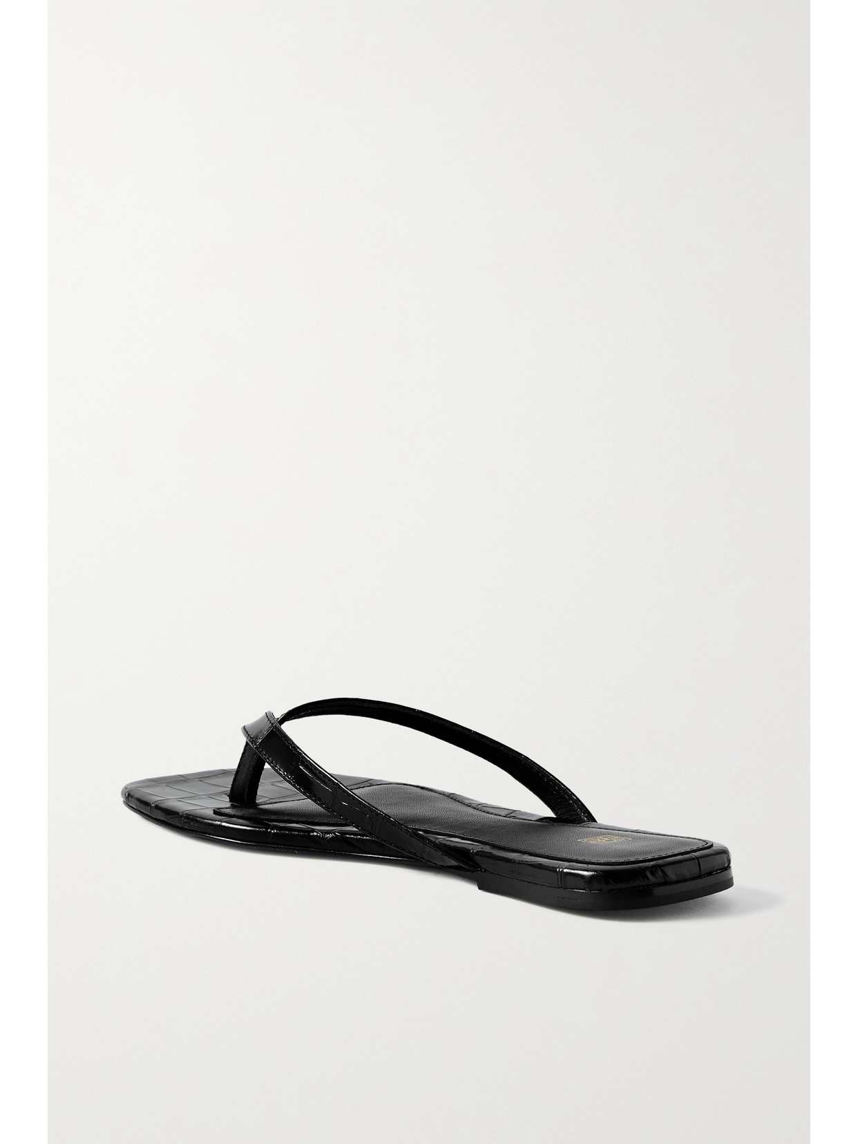 Shop Totême Croc-effect Leather Flip Flops In Black