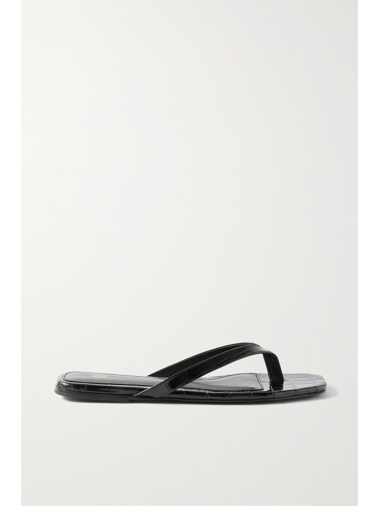 Shop Totême Croc-effect Leather Flip Flops In Black