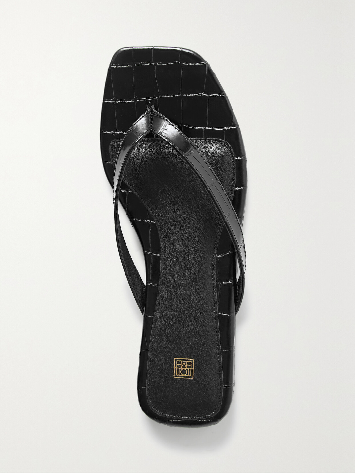 Shop Totême Croc-effect Leather Flip Flops In Black