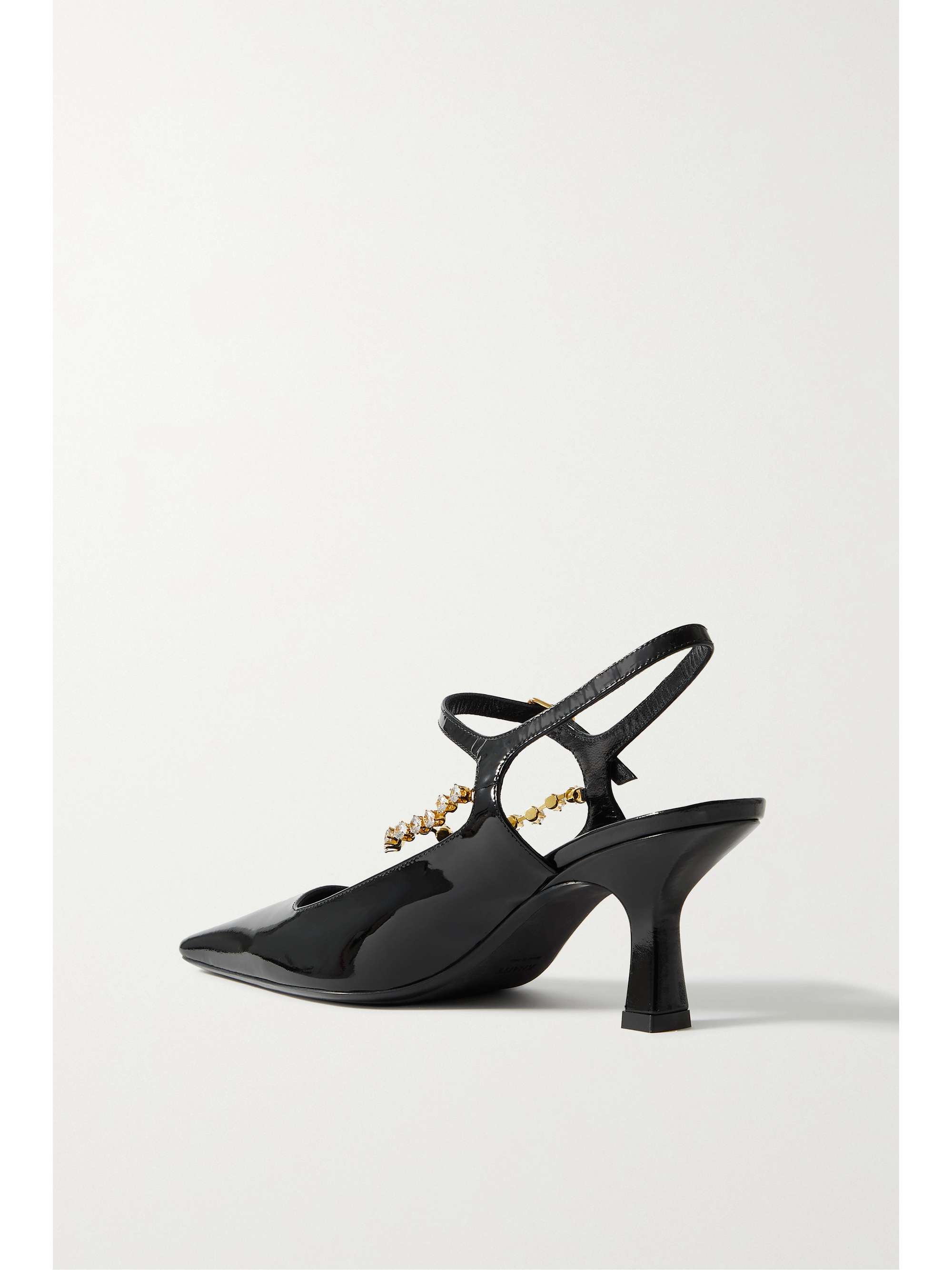 KHAITE Sidney crystal-embellished patent-leather slingback pumps