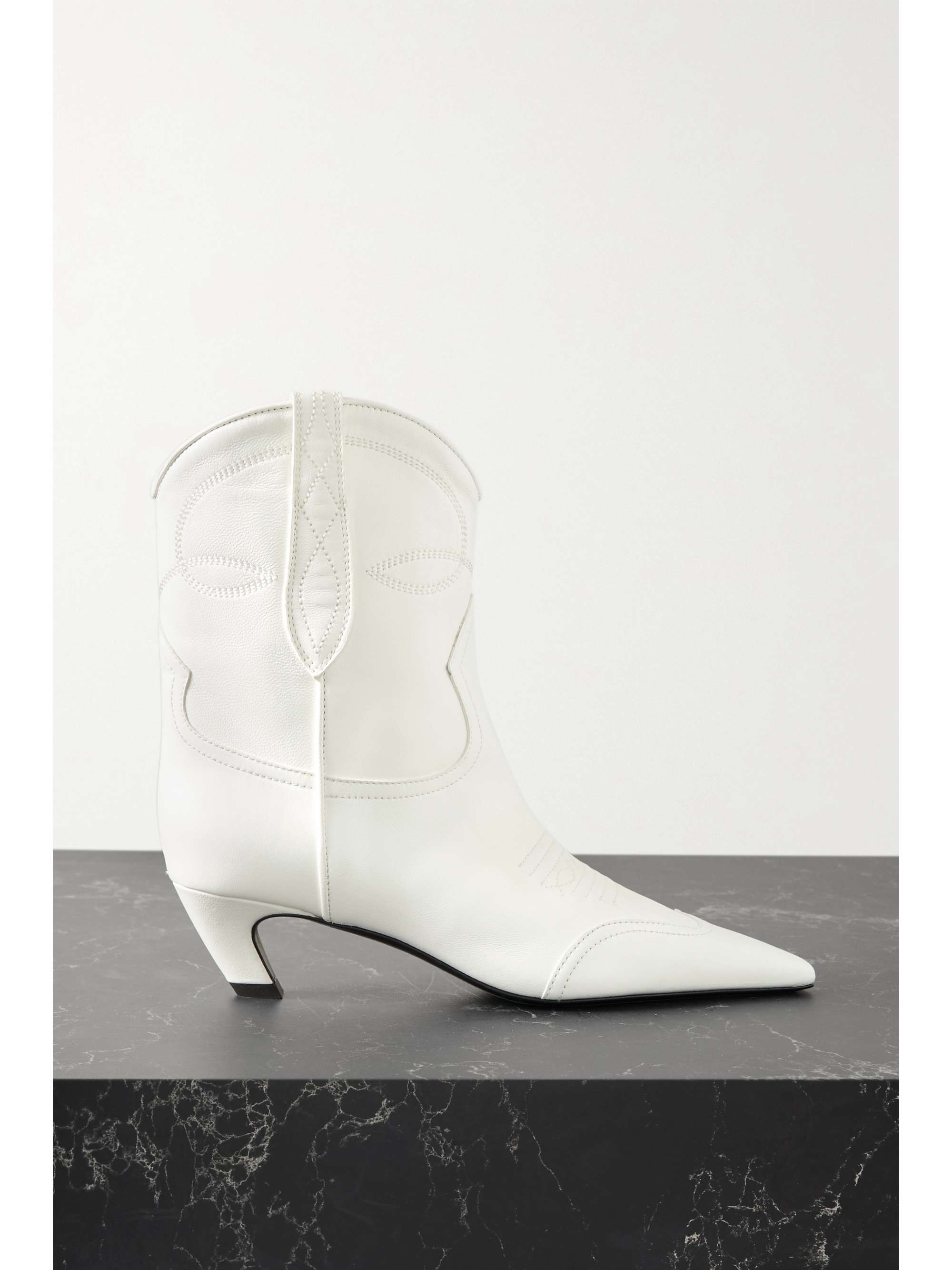 leather ankle boots white