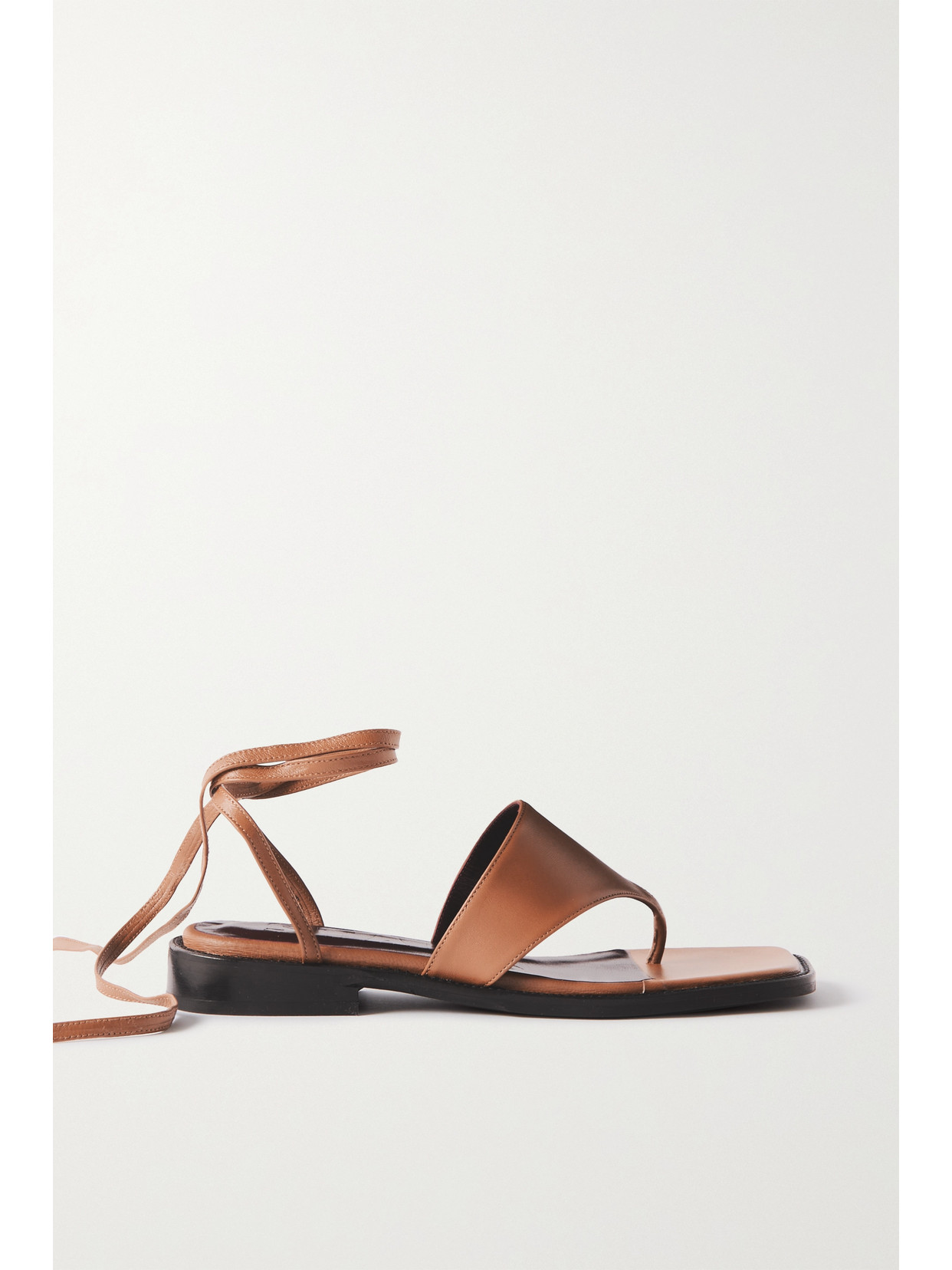 Staud Alexandre Leather Lace-up Thong Sandals In Brown