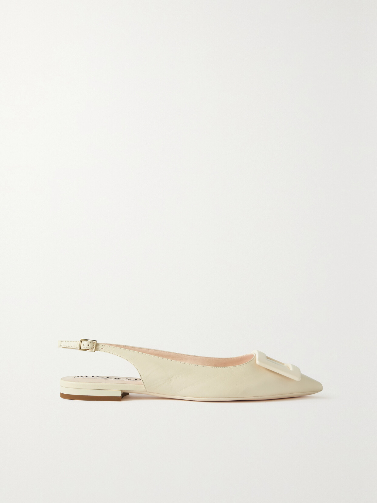 Shop Roger Vivier Gommettine Leather Slingback Point-toe Flats In Cream