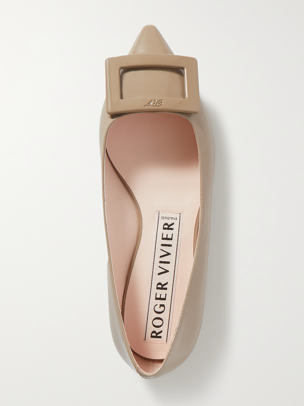 Shop Roger Vivier Gommettine Patent-leather Point-toe Flats In Brown